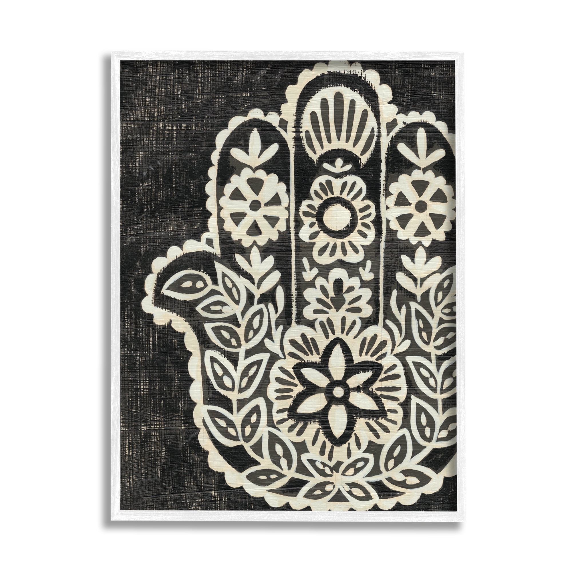Stupell Industries Floral Pattern Black and White Hamsa, 24 x 30,Design by Chariklia Zarris