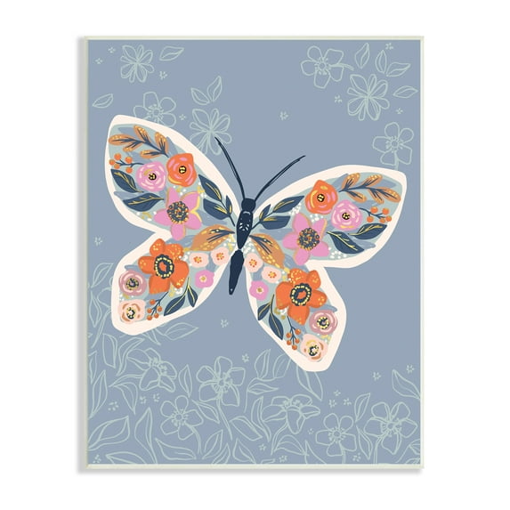 Stupell Industries Floral Pattern Butterfly Wings Spring Bloom Insect, 10 x 15, Designed by Caroline Alfreds