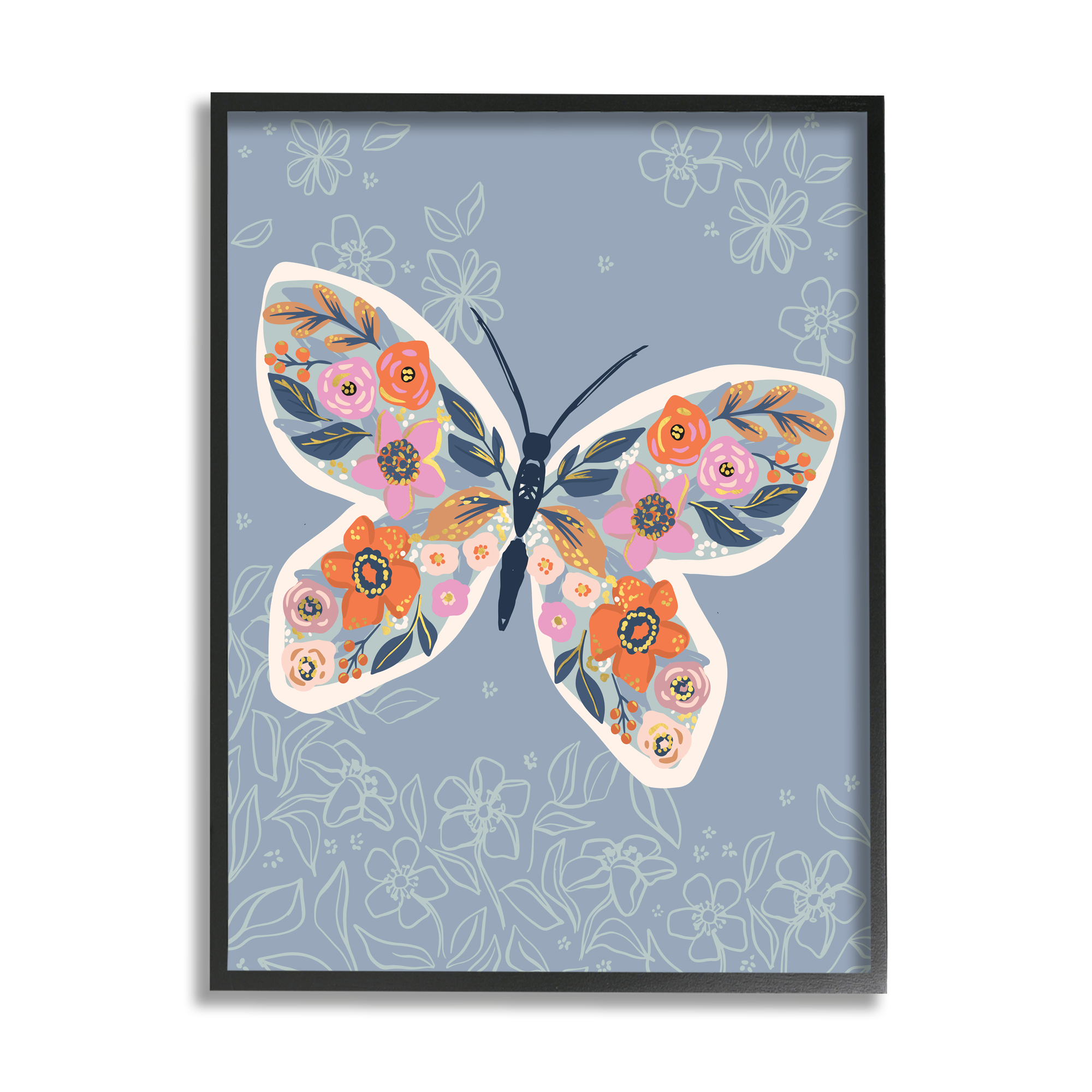 Stupell Industries Floral Pattern Butterfly Wings Spring Bloom Insect, 11 x 14, Designed by Caroline Alfreds