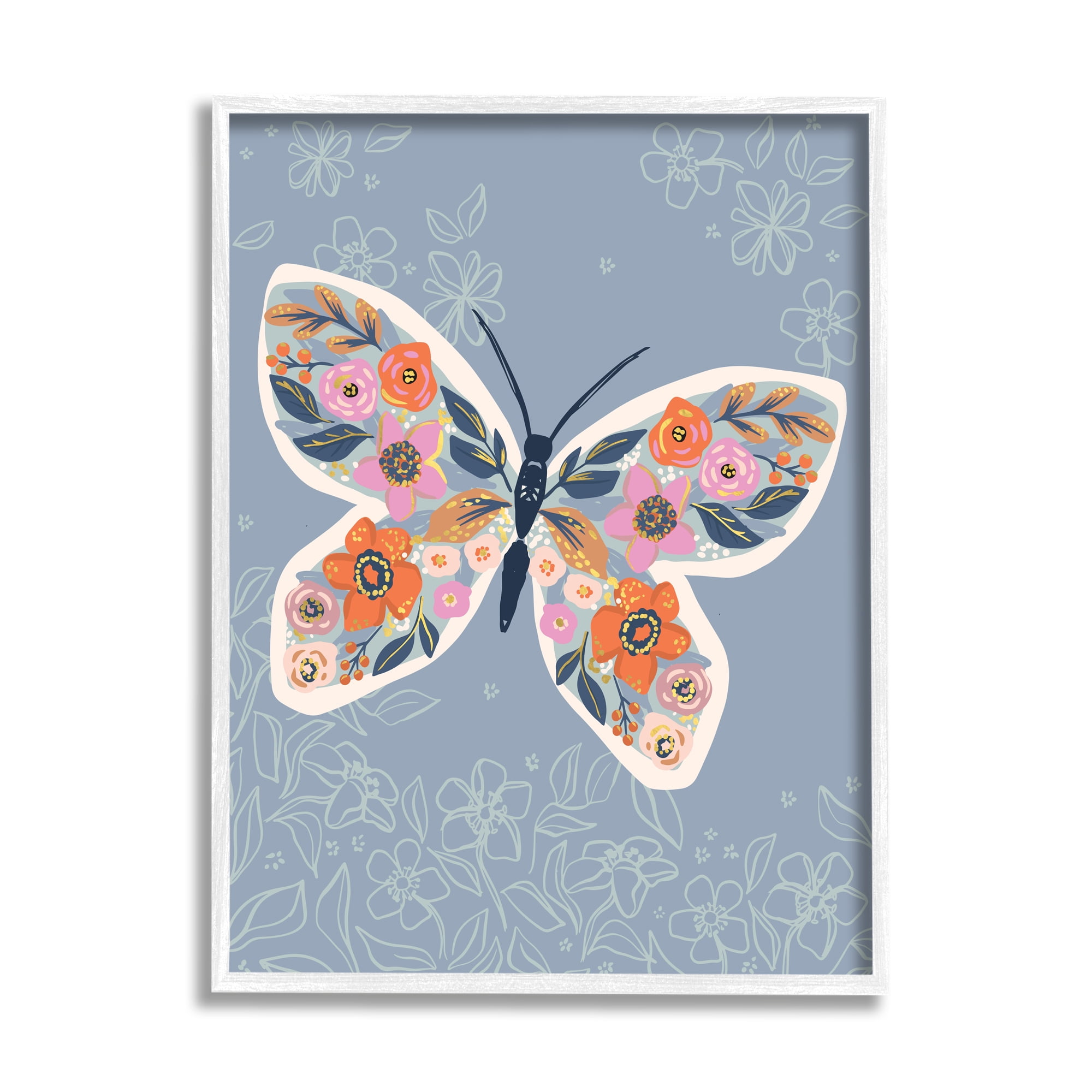 Stupell Industries Floral Pattern Butterfly Wings Spring Bloom Insect, 16 x 20, Designed by Caroline Alfreds