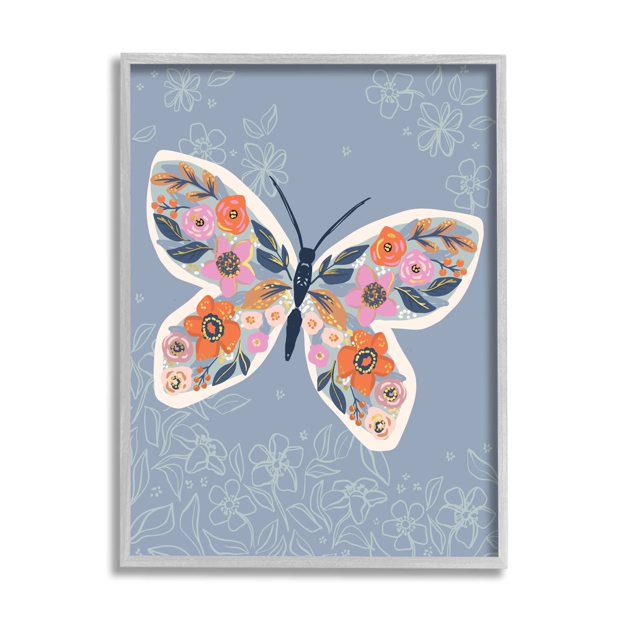 Stupell Industries Floral Pattern Butterfly Wings Spring Bloom Insect, 24 x 30, Designed by Caroline Alfreds