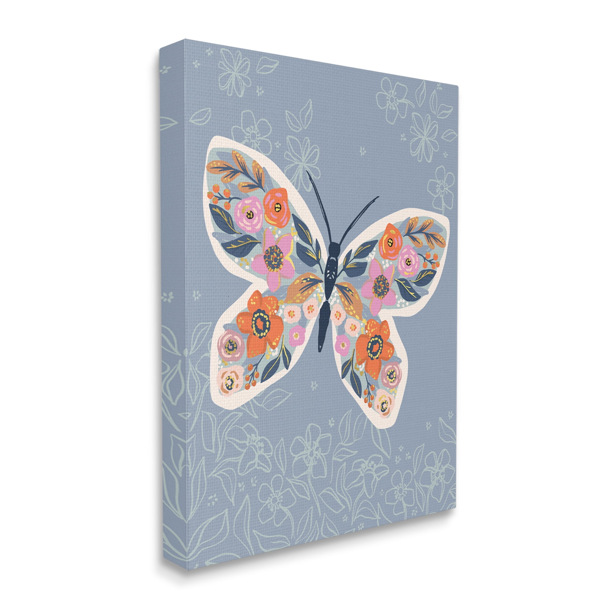 Stupell Industries Floral Pattern Butterfly Wings Spring Bloom Insect, 36 x 48, Designed by Caroline Alfreds