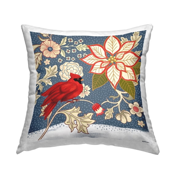 Stupell Industries Floral Pattern & Cardinal Decorative Printed Throw Pillow, 18 x 18