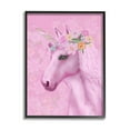 thumbnail image 1 of Stupell Industries Floral Pattern Pink Unicorn Adorable Mythical Creature Kids Painting Black Framed Art Print Wall Art, 11 x 14, Design by JunCo. Studio, 1 of 7