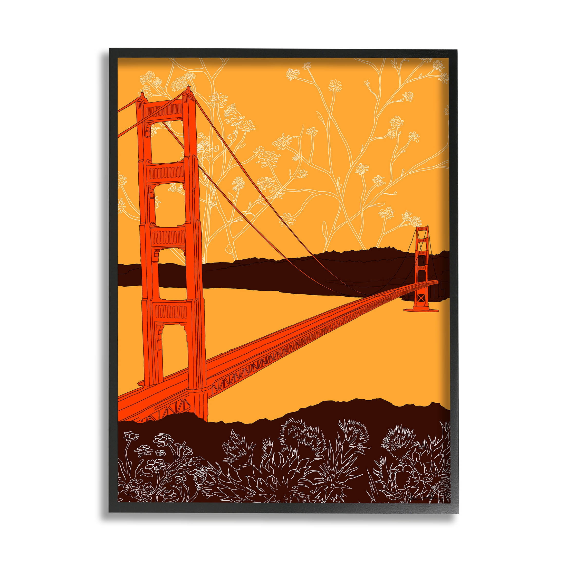 Stupell Industries Floral Pattern Water Bridge Graphic Art Black Framed Art Print Wall Art, Design by Shane Donahue