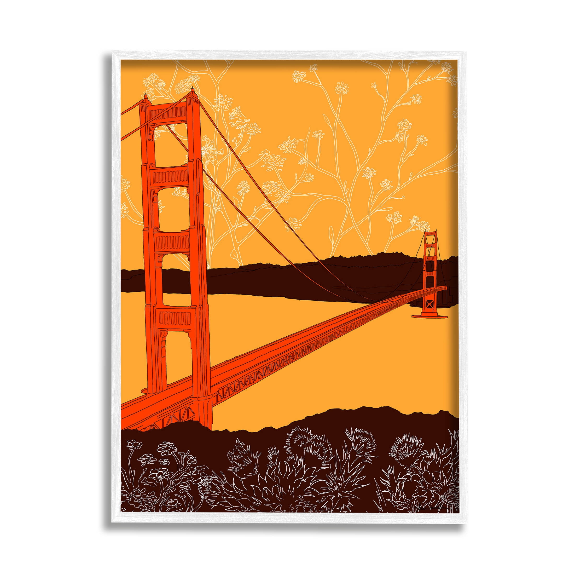 Stupell Industries Floral Pattern Water Bridge Graphic Art White Framed Art Print Wall Art, Design by Shane Donahue