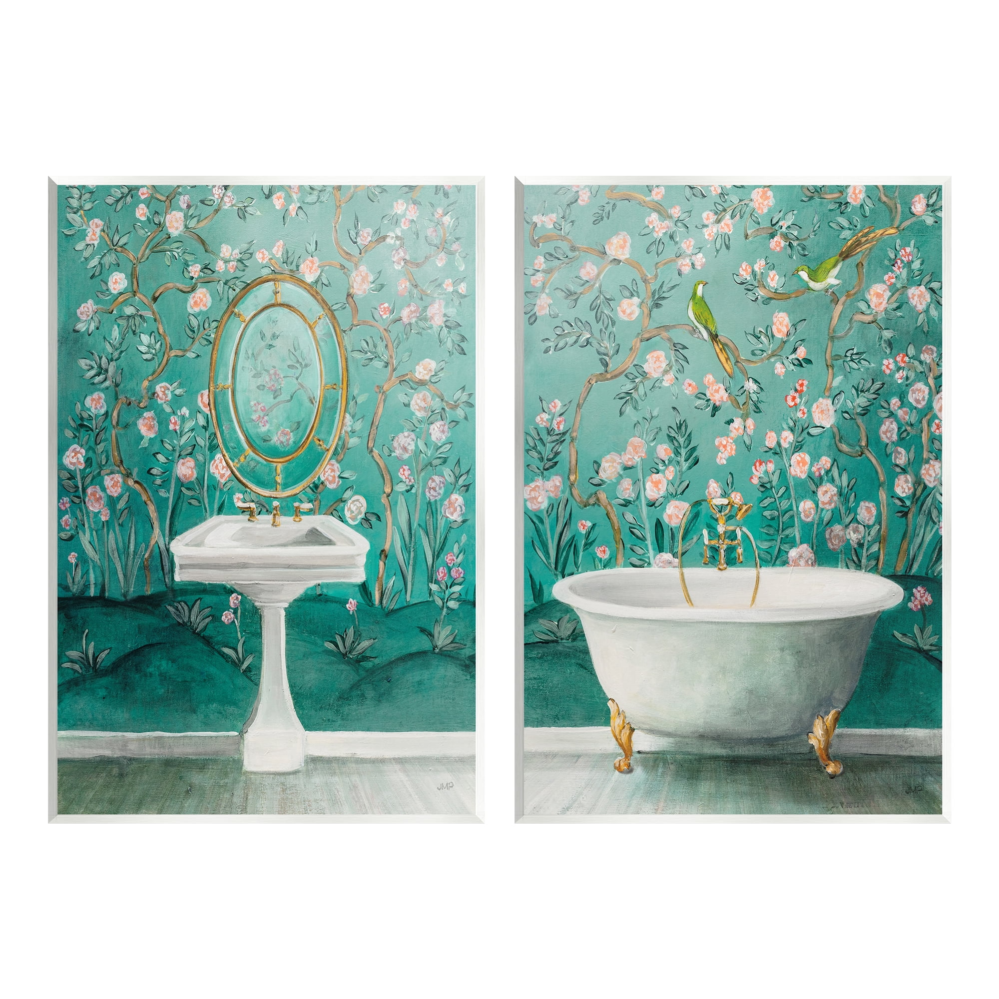 Stupell Industries Floral Patterned Bathroom Botanical & Floral Painting Unframed Art Print Wall Art, 10 x 15, Set of 2