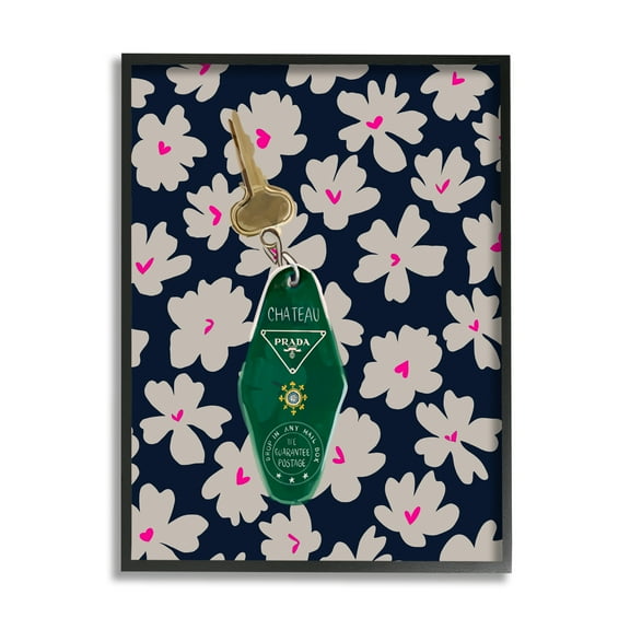 Stupell Industries Floral Patterned Glam Key Beauty & Fashion Painting Black Framed Art Print Wall Art, 11 x 14