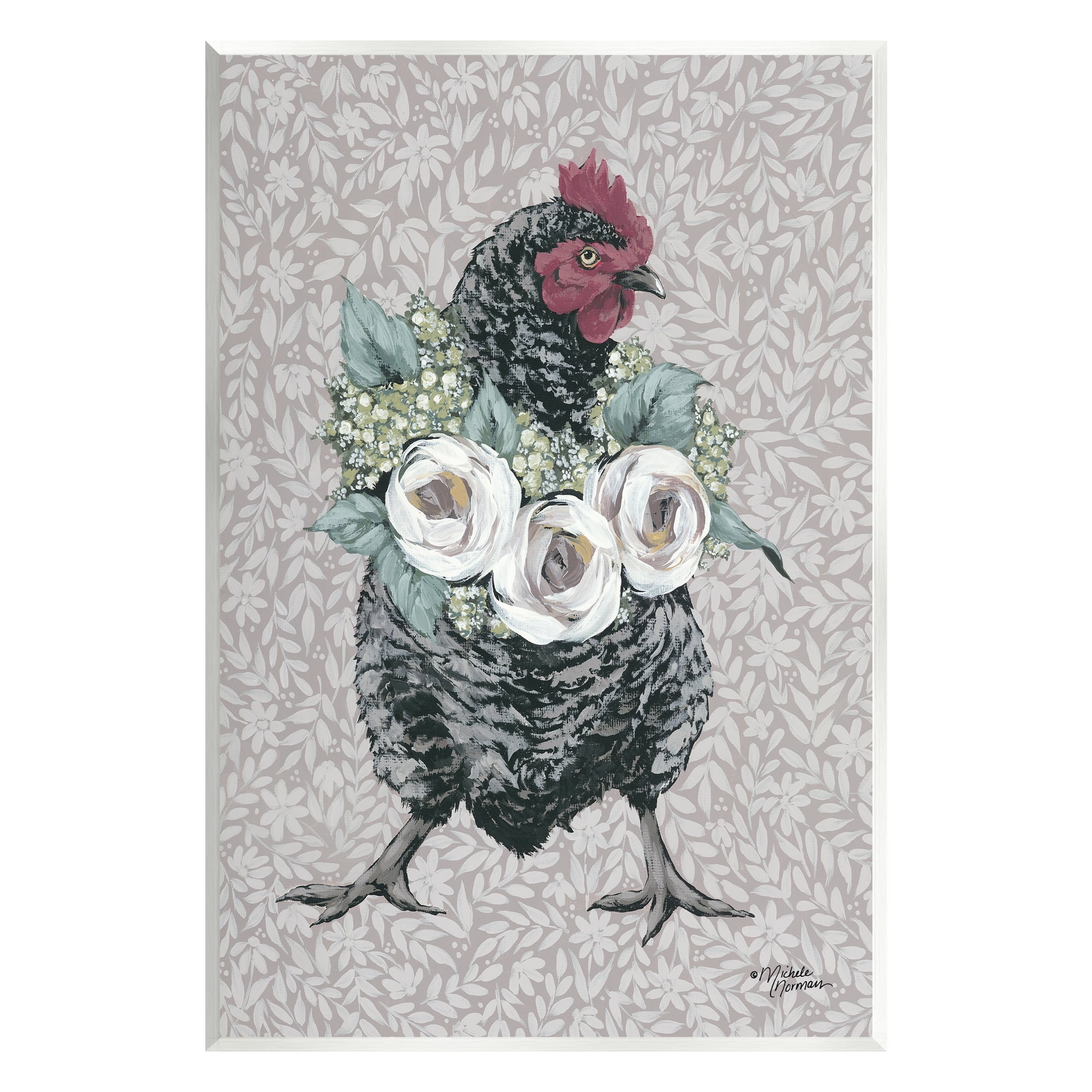 Stupell Industries Floral Patterned Hen Animals & Insects Painting Unframed Art Print Wall Art, 13 x 19