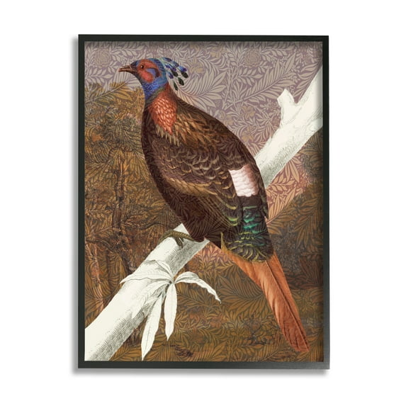 Stupell Industries Floral Patterned Pheasant Animals & Insects Painting Black Framed Art Print Wall Art, 24 x 30
