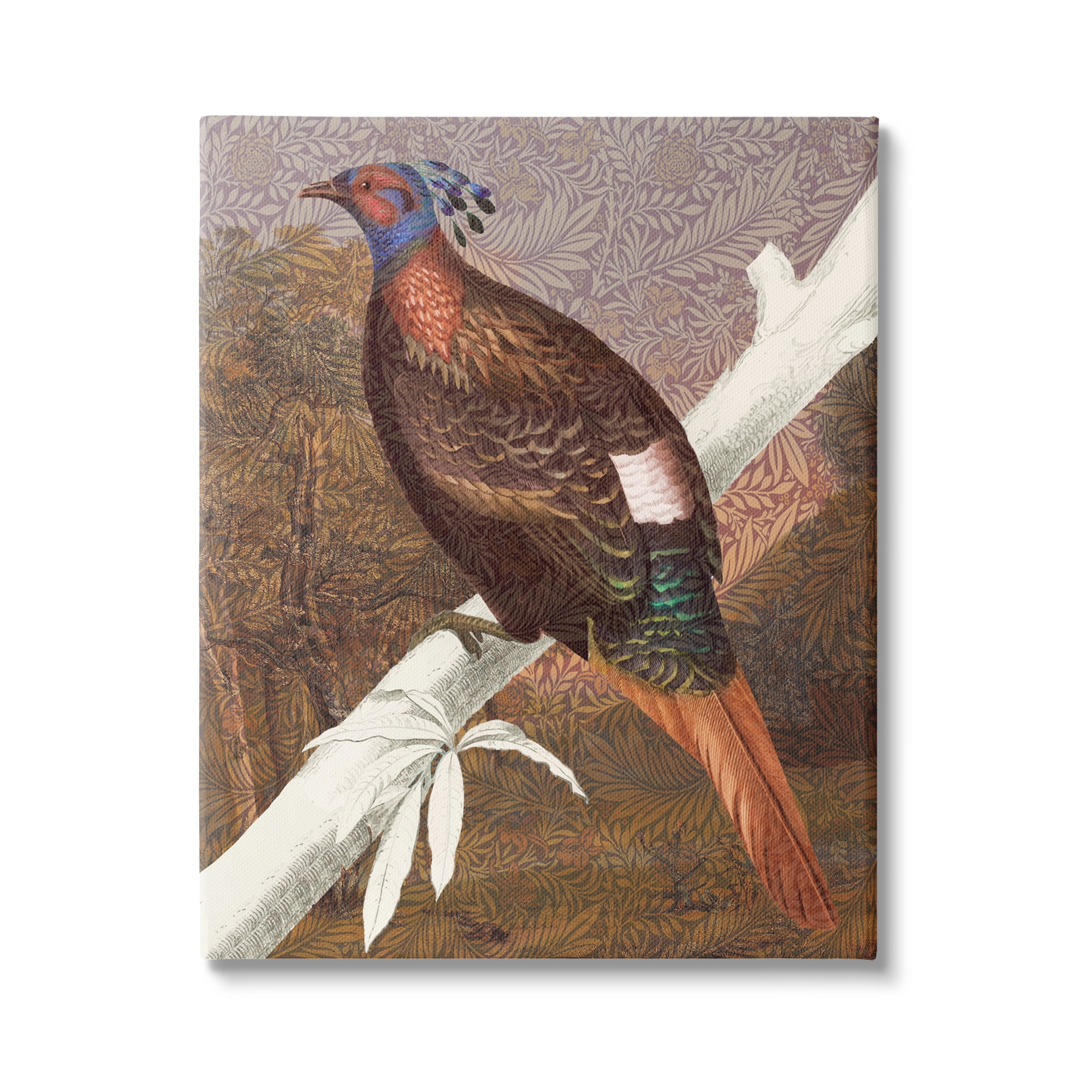Stupell Industries Floral Patterned Pheasant Animals & Insects Painting Gallery Wrapped Canvas Print Wall Art, 36 x 48