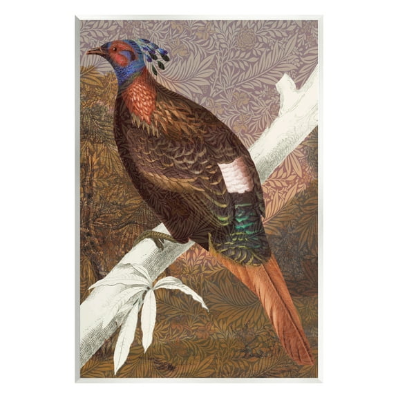 Stupell Industries Floral Patterned Pheasant Animals & Insects Painting Unframed Art Print Wall Art, 13 x 19