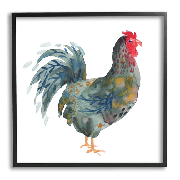 Stupell Industries Floral Patterned Rooster Animals & Insects Painting Black Framed Art Print Wall Art, 17 x 17