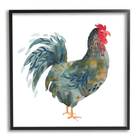 Stupell Industries Floral Patterned Rooster Animals & Insects Painting Black Framed Art Print Wall Art, 24 x 24