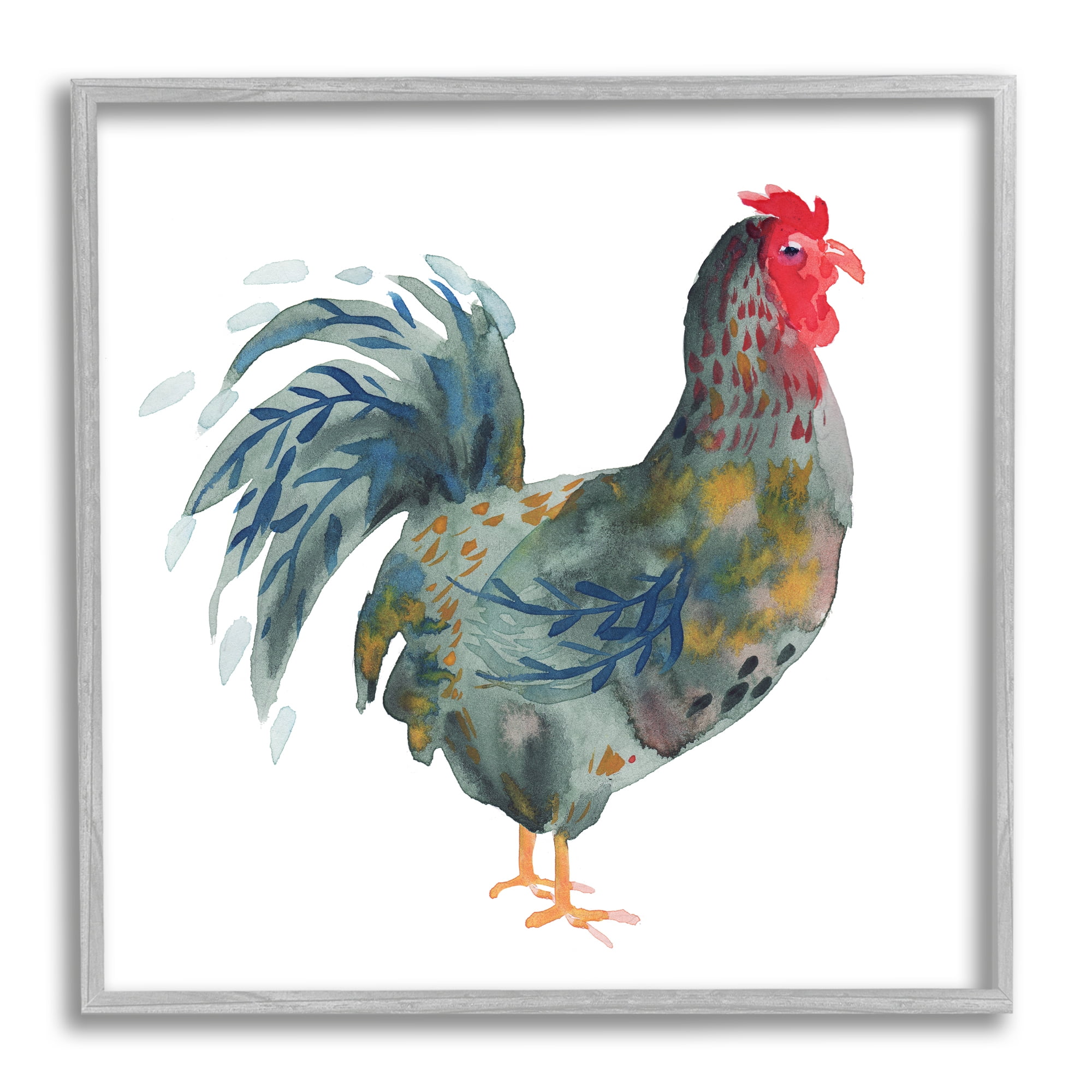 Stupell Industries Floral Patterned Rooster Animals & Insects Painting Gray Framed Art Print Wall Art, 12 x 12