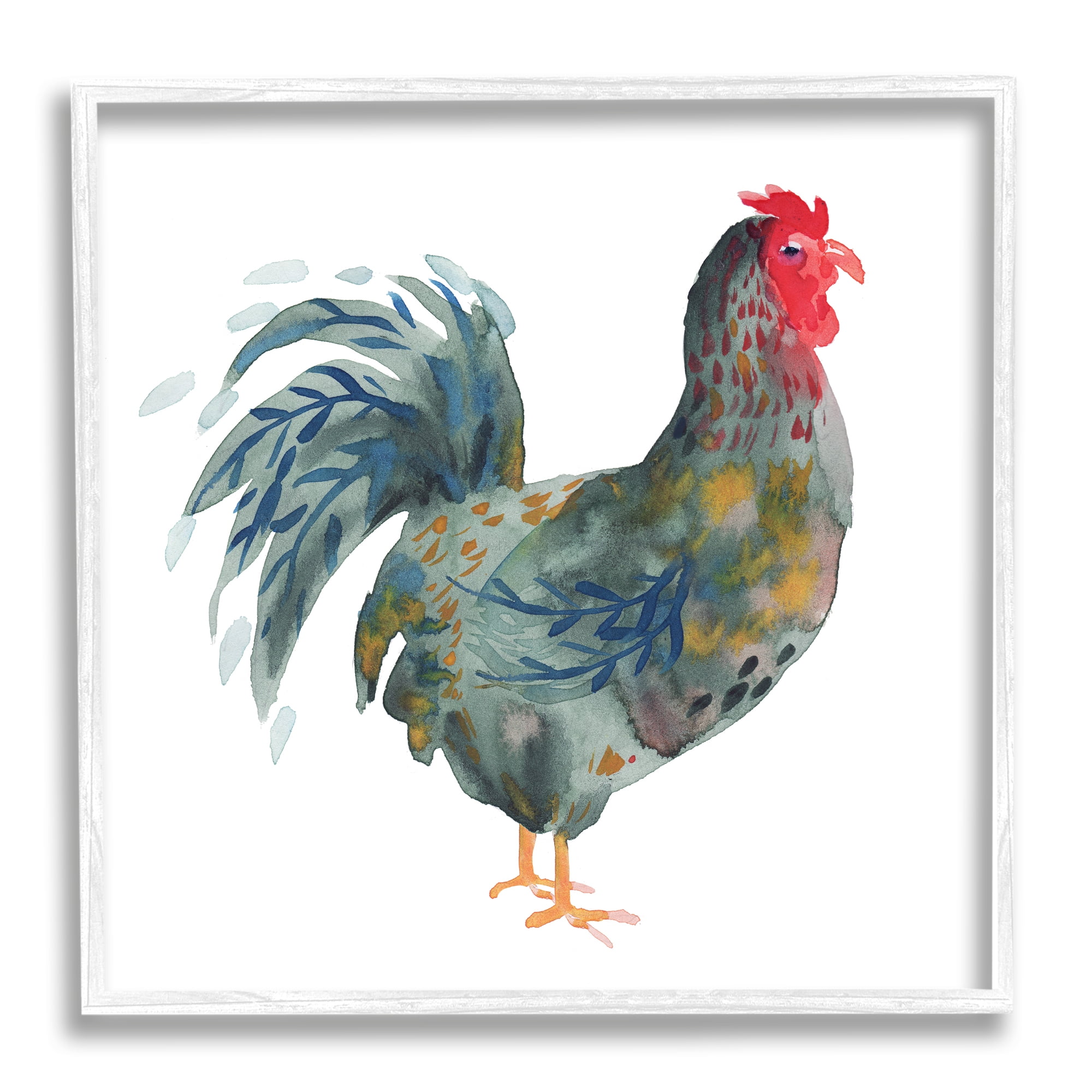 Stupell Industries Floral Patterned Rooster Animals & Insects Painting White Framed Art Print Wall Art, 24 x 24