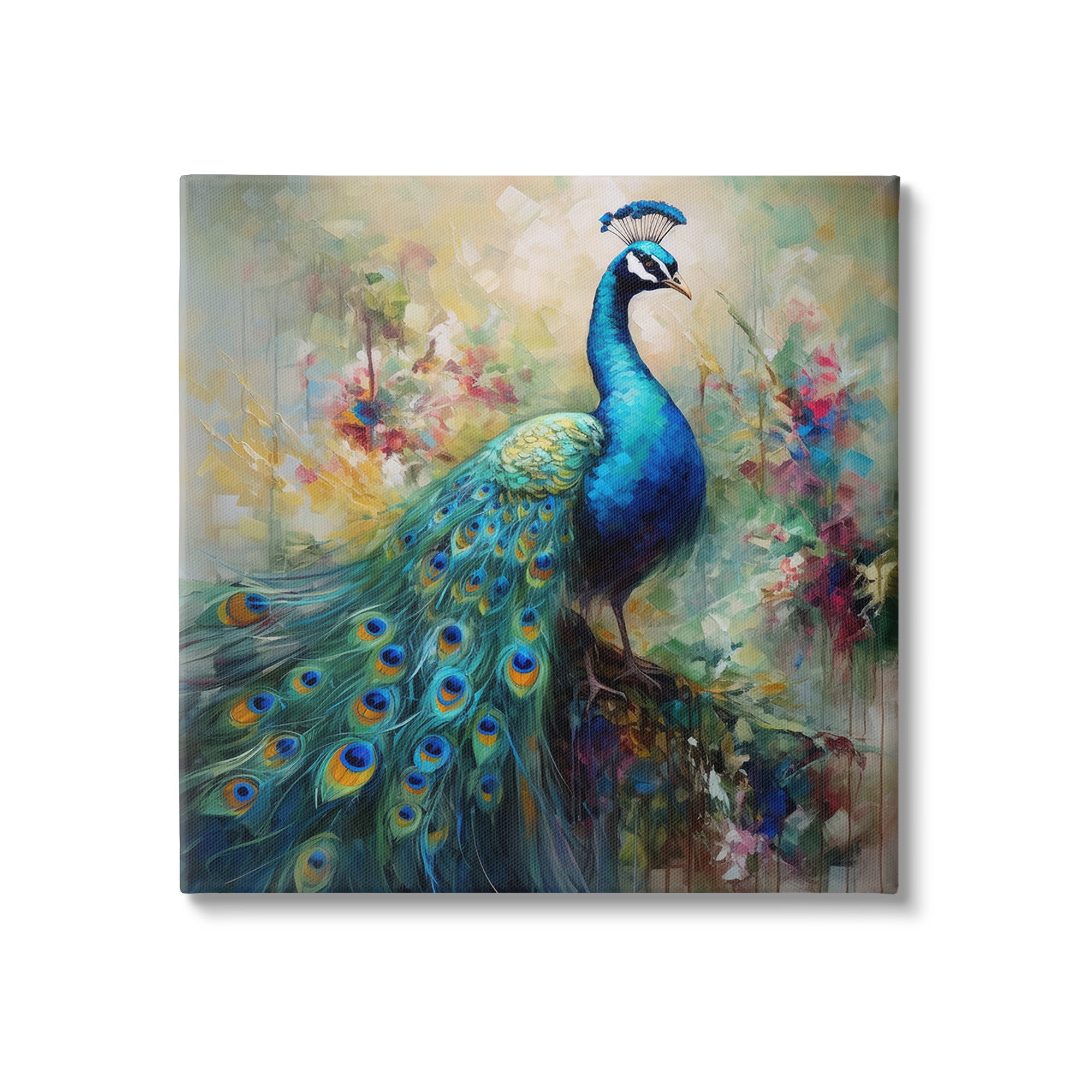 Stupell Industries Floral Peacock Pattern Animals & Insects Painting Gallery Wrapped Canvas Art Print Wall Art, 24 x 24