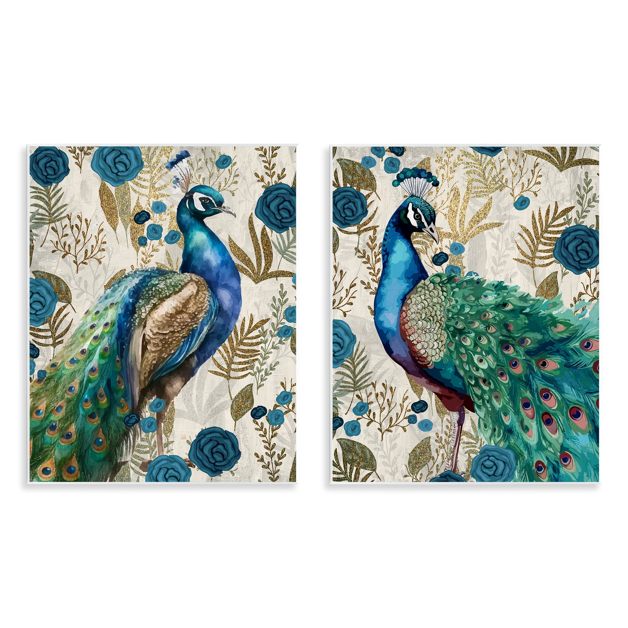 Stupell Industries Floral Peacock Pride 2 Piece Wall Plaque Art Set, design by Kim Allen
