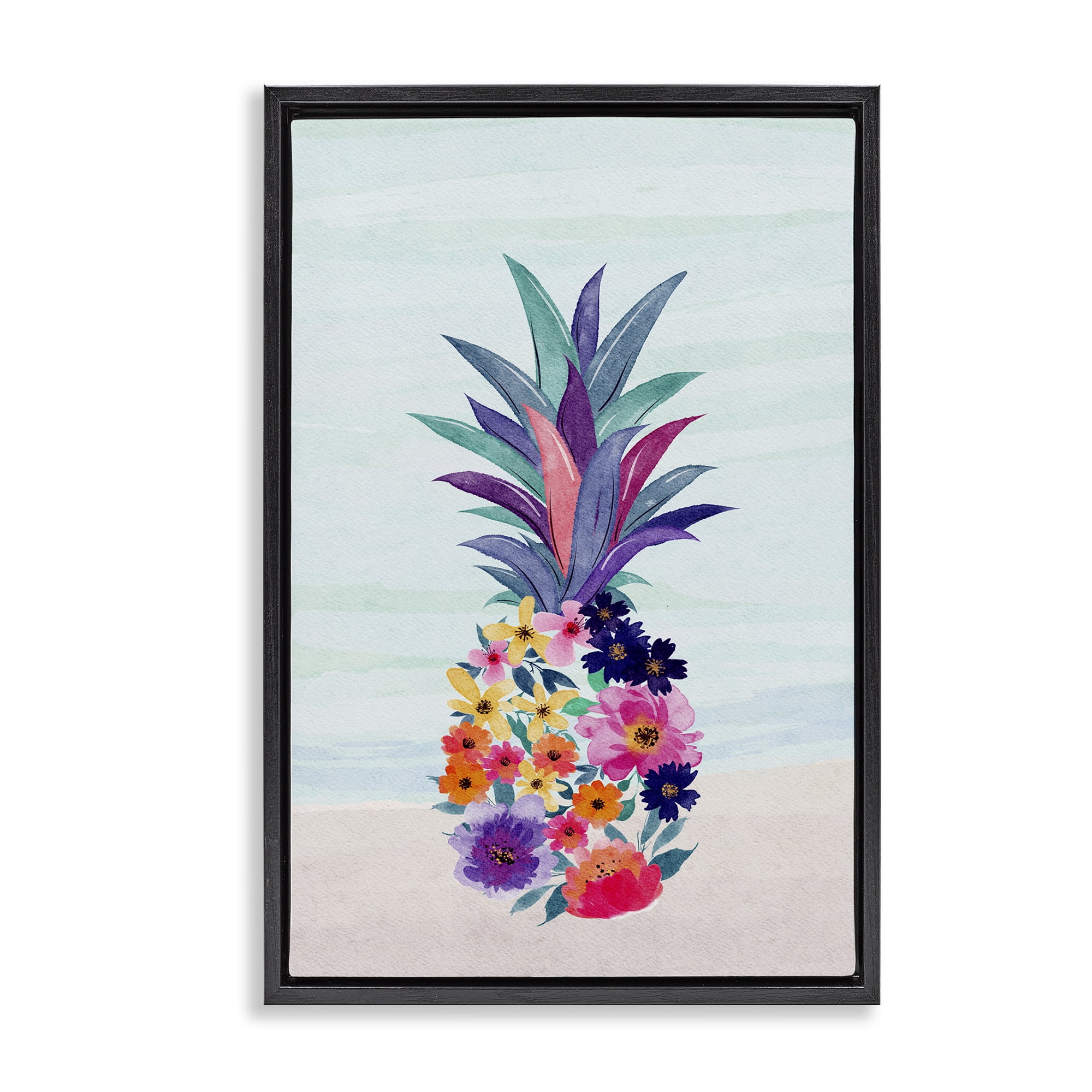 Stupell Industries Floral Pineapple Beach Plants & Flowers Painting Black Floater Framed Canvas Art Print Wall Art, 17 x 25