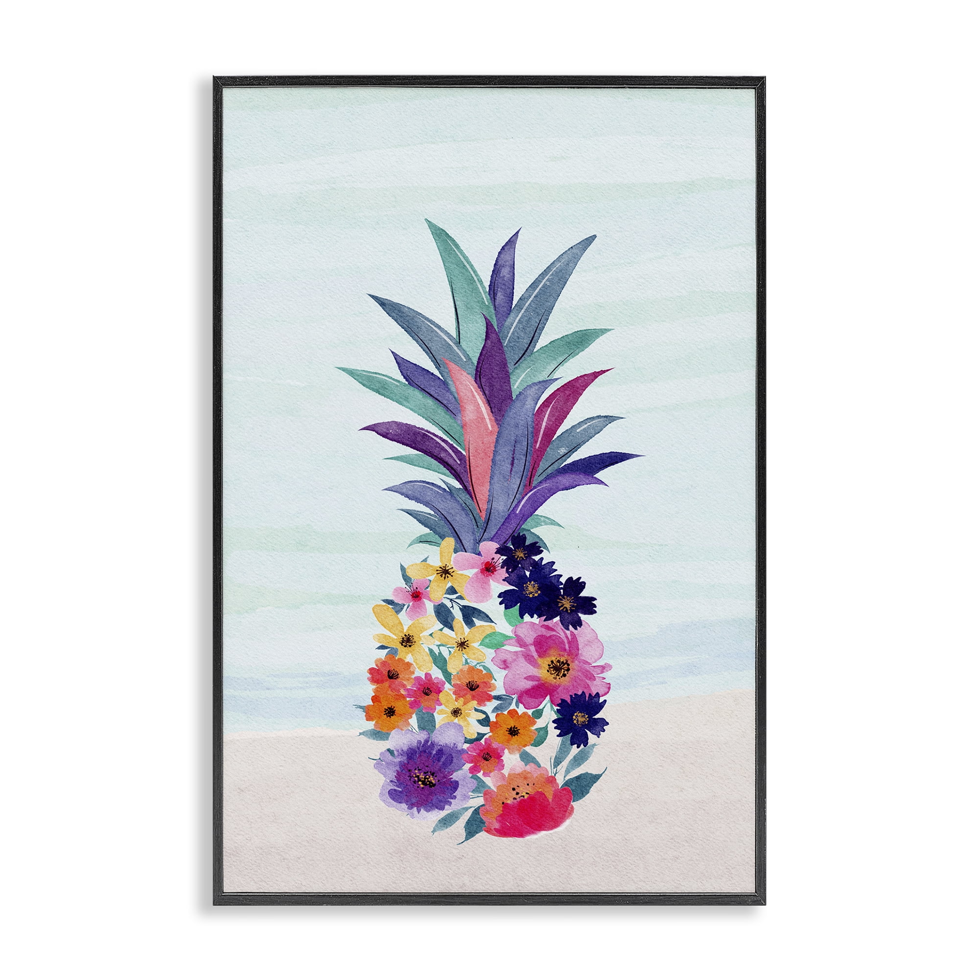 Stupell Industries Floral Pineapple Beach Plants & Flowers Painting Black Framed Art Print Wall Art, 12 x 18