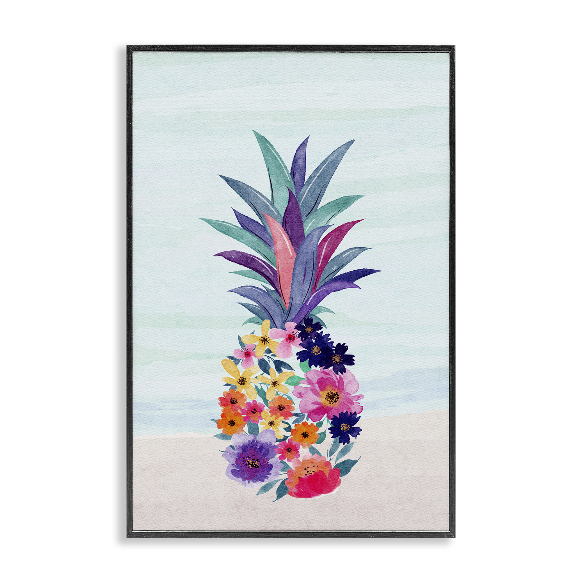 Stupell Industries Floral Pineapple Beach Plants & Flowers Painting Black Framed Art Print Wall Art, 16 x 24