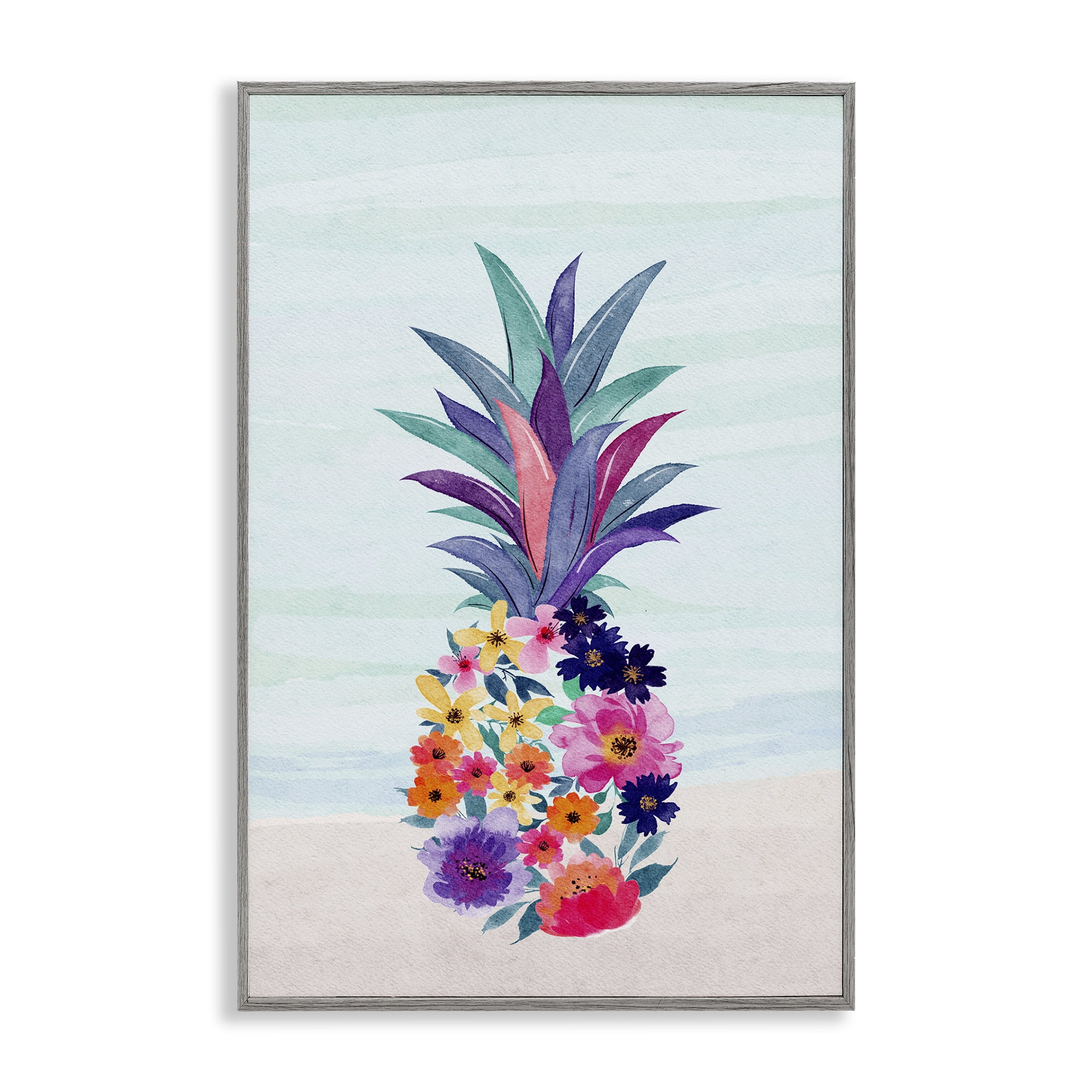 Stupell Industries Floral Pineapple Beach Plants & Flowers Painting Gray Framed Art Print Wall Art, 12 x 18
