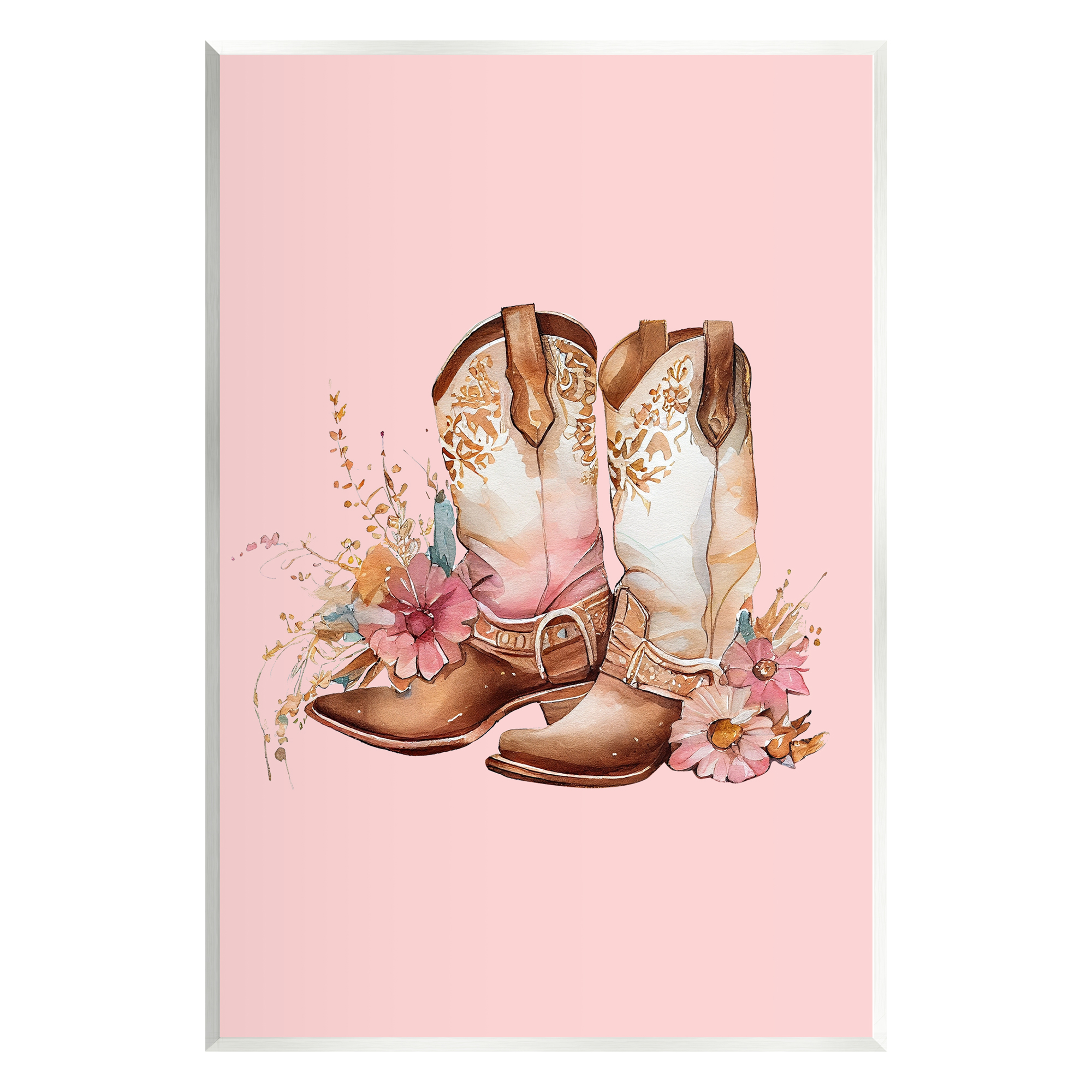 Stupell Industries Floral Pink Cowgirl Boots Beauty & Fashion Painting Unframed Art Print Wall Art, 13 x 19