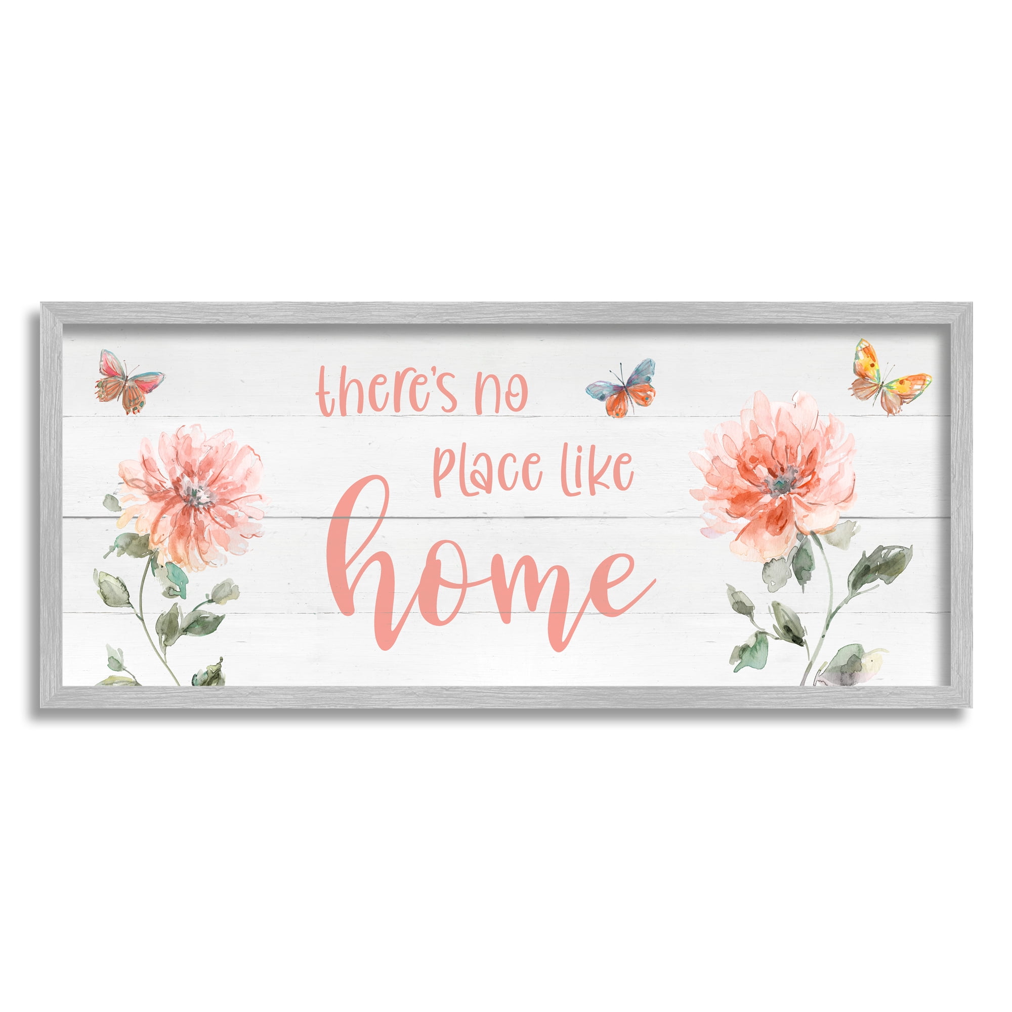 Stupell Industries Floral Pink Home Phrase Botanical & Floral Painting Gray Framed Art Print Wall Art, 30 x 13