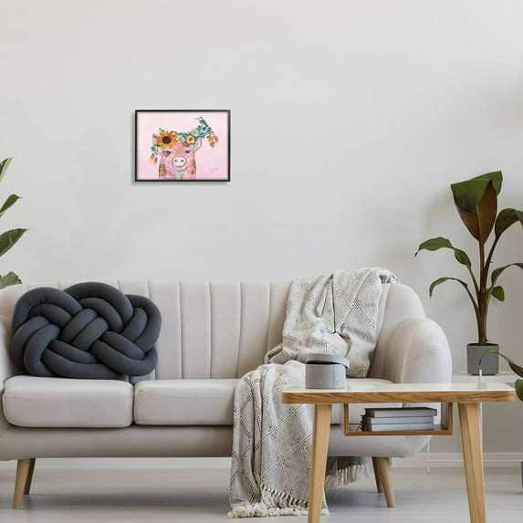 Stupell Industries Floral Pink Little Piggy & Bird Animal Collage Painting Black Framed Art Print Wall Art, Design by Lisa Morales