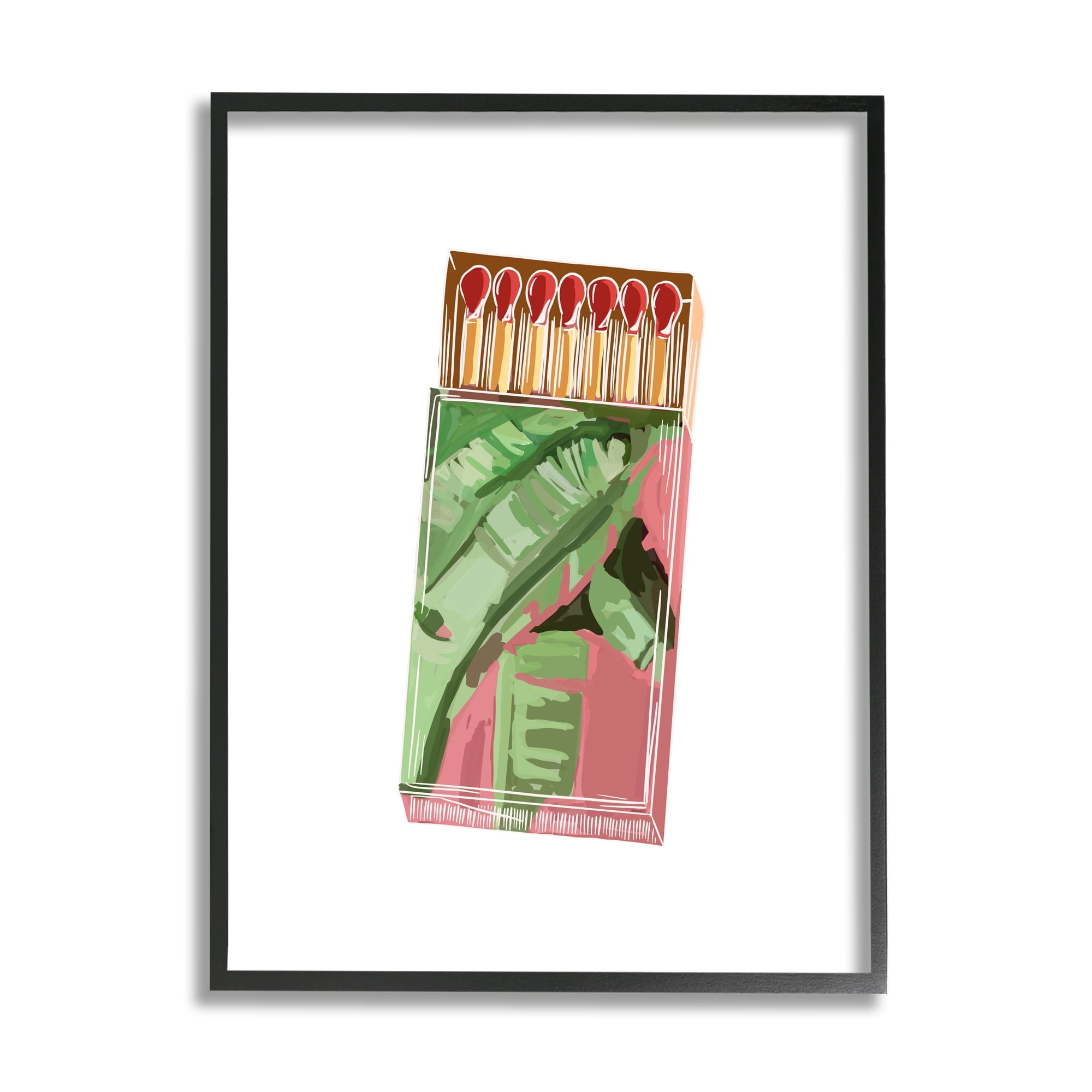 Stupell Industries Floral Pink Matchbox Design Square Cutout Shape Graphic Art Black Framed Art Print Wall Art, Design by Amelia Noyes