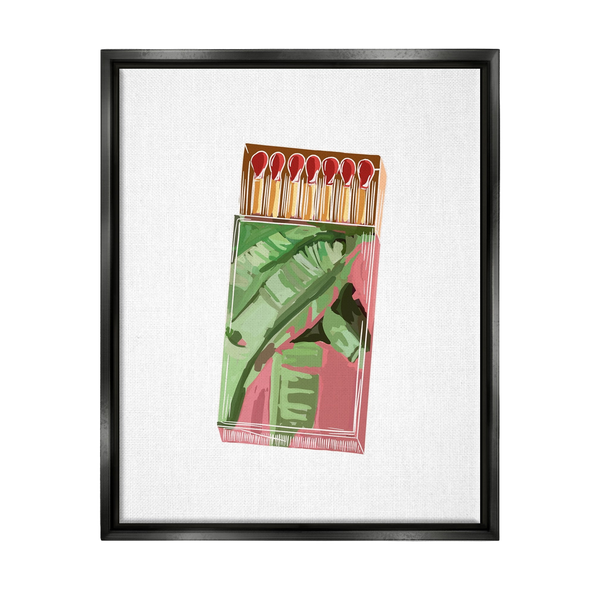 Stupell Industries Floral Pink Matchbox Design Square Cutout Shape Graphic Art Jet Black Floating Framed Canvas Print Wall Art, Design by Amelia Noyes