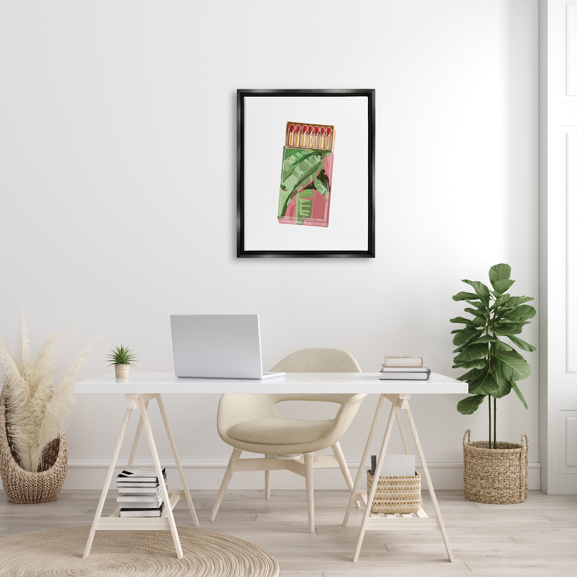 Stupell Industries Floral Pink Matchbox Design Square Cutout Shape Graphic Art Jet Black Floating Framed Canvas Print Wall Art, Design by Amelia Noyes