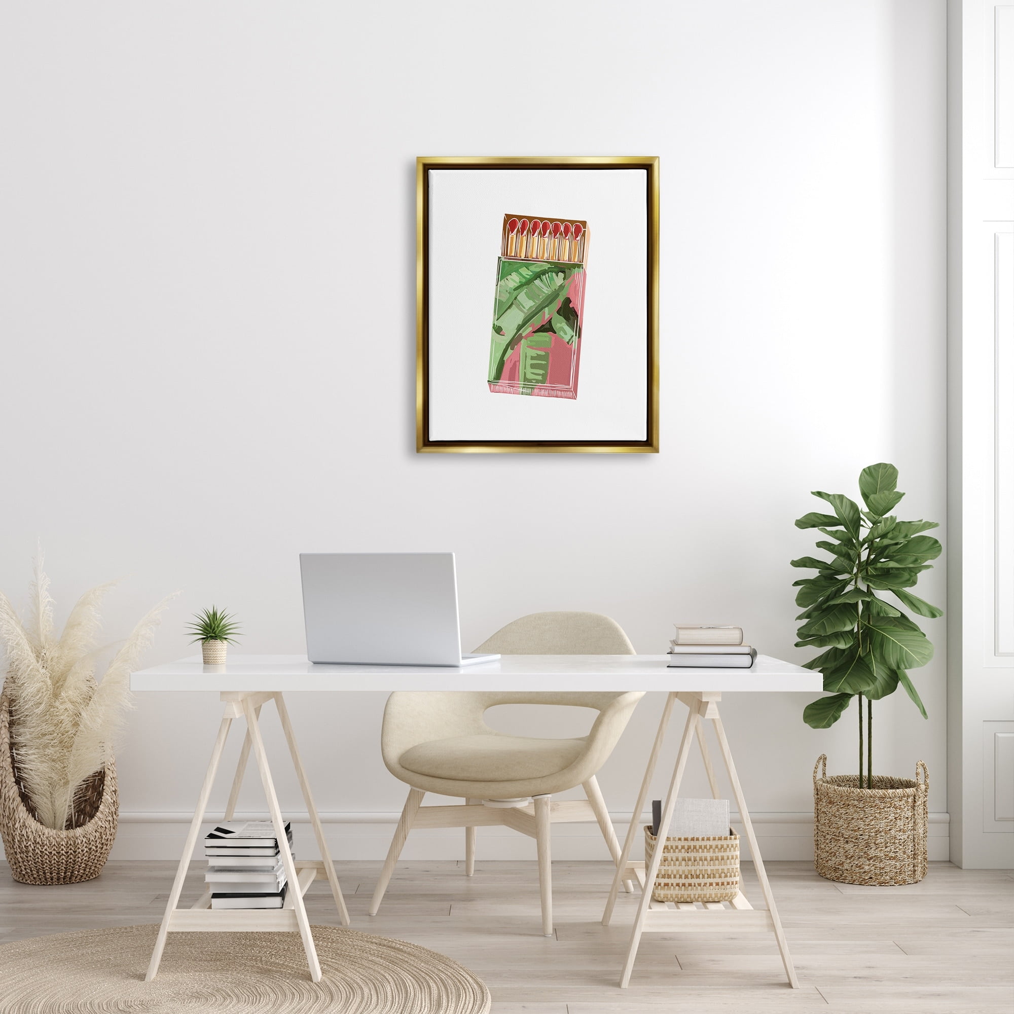 Stupell Industries Floral Pink Matchbox Design Square Cutout Shape Graphic Art Metallic Gold Floating Framed Canvas Print Wall Art, Design by Amelia Noyes