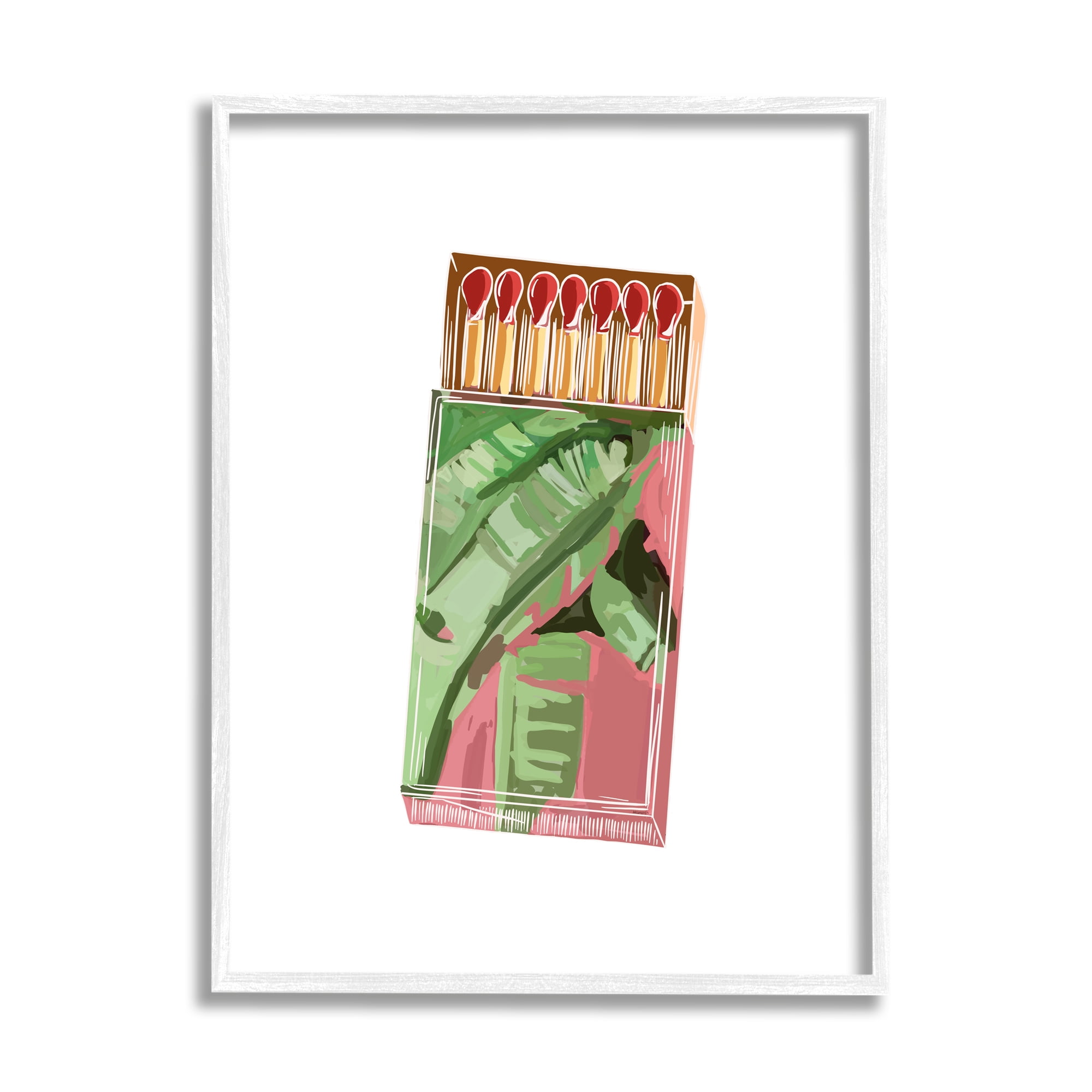 Stupell Industries Floral Pink Matchbox Design Square Cutout Shape Graphic Art White Framed Art Print Wall Art, Design by Amelia Noyes