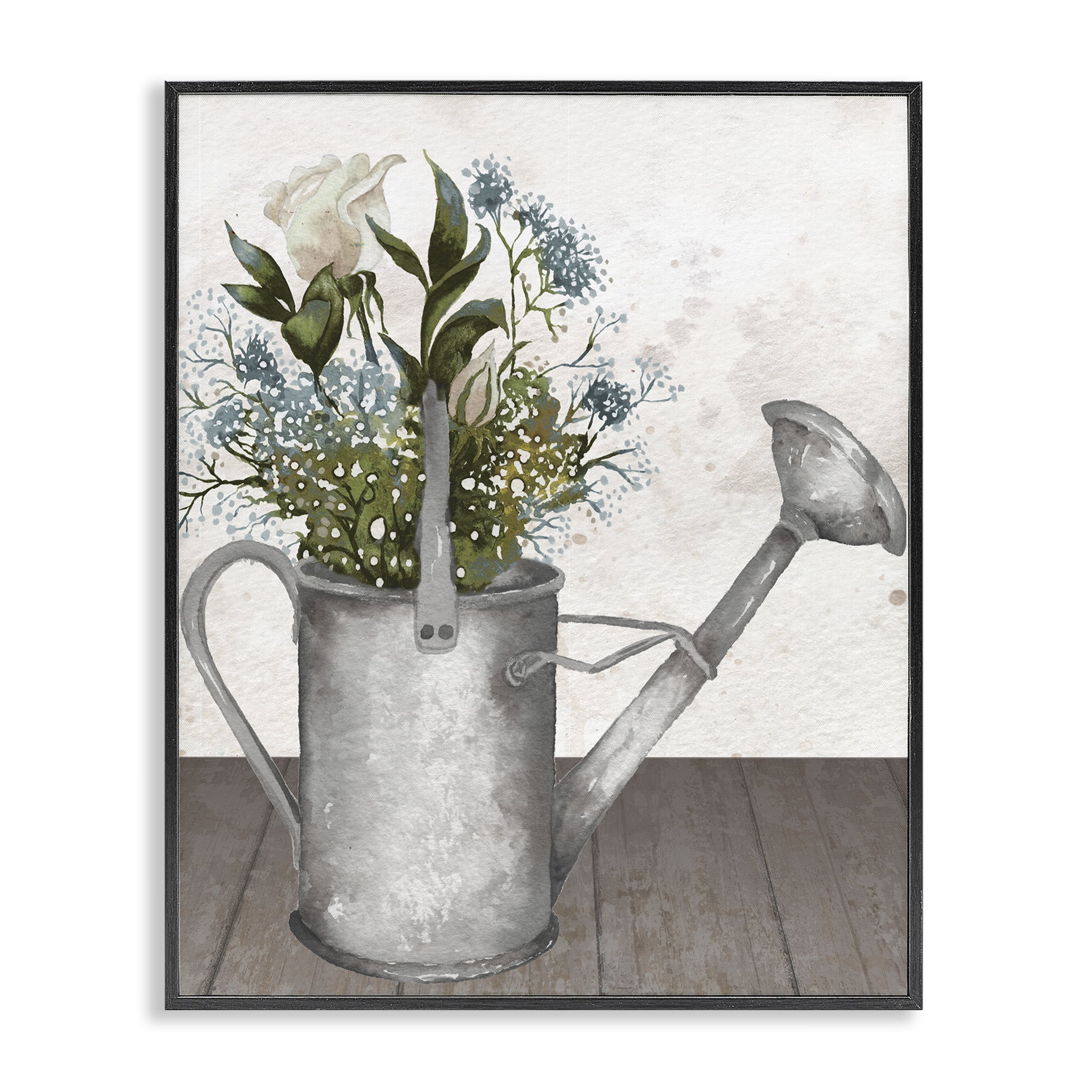 Stupell Industries Floral Pitcher Watering Can Black Framed Giclee Art, design by Elizabeth Medley