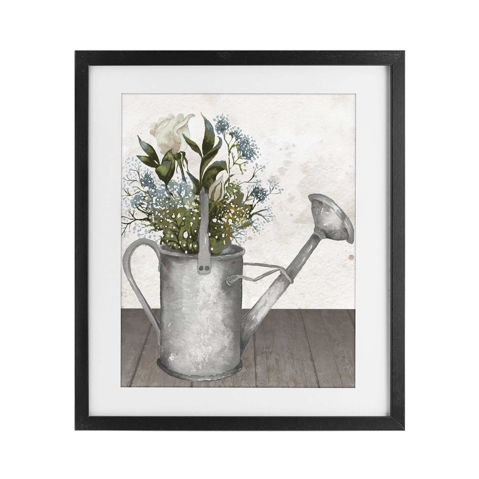 Stupell Industries Floral Pitcher Watering Can Black Framed Print Under Glass, design by Elizabeth Medley
