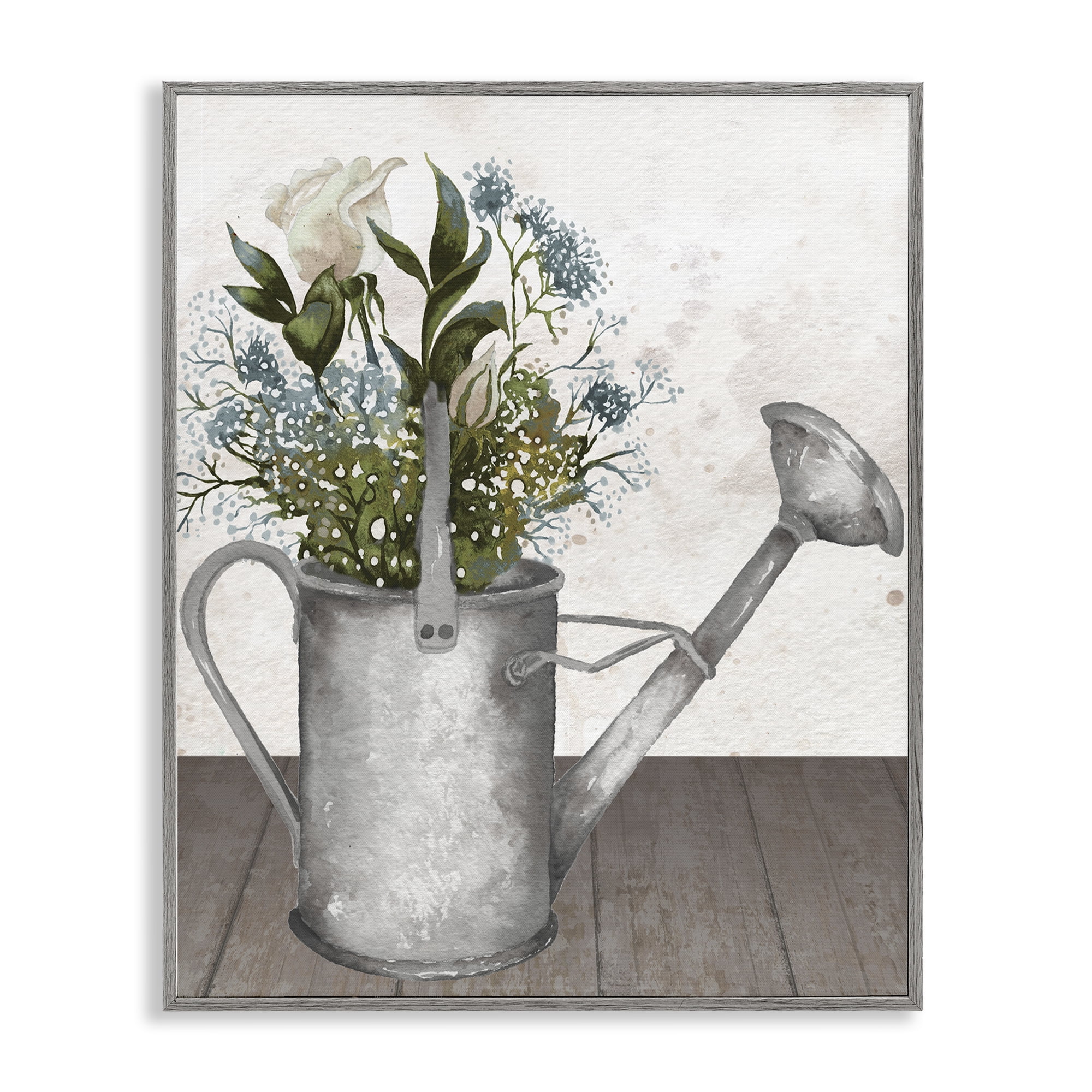 Stupell Industries Floral Pitcher Watering Can Gray Framed Giclee Art, design by Elizabeth Medley