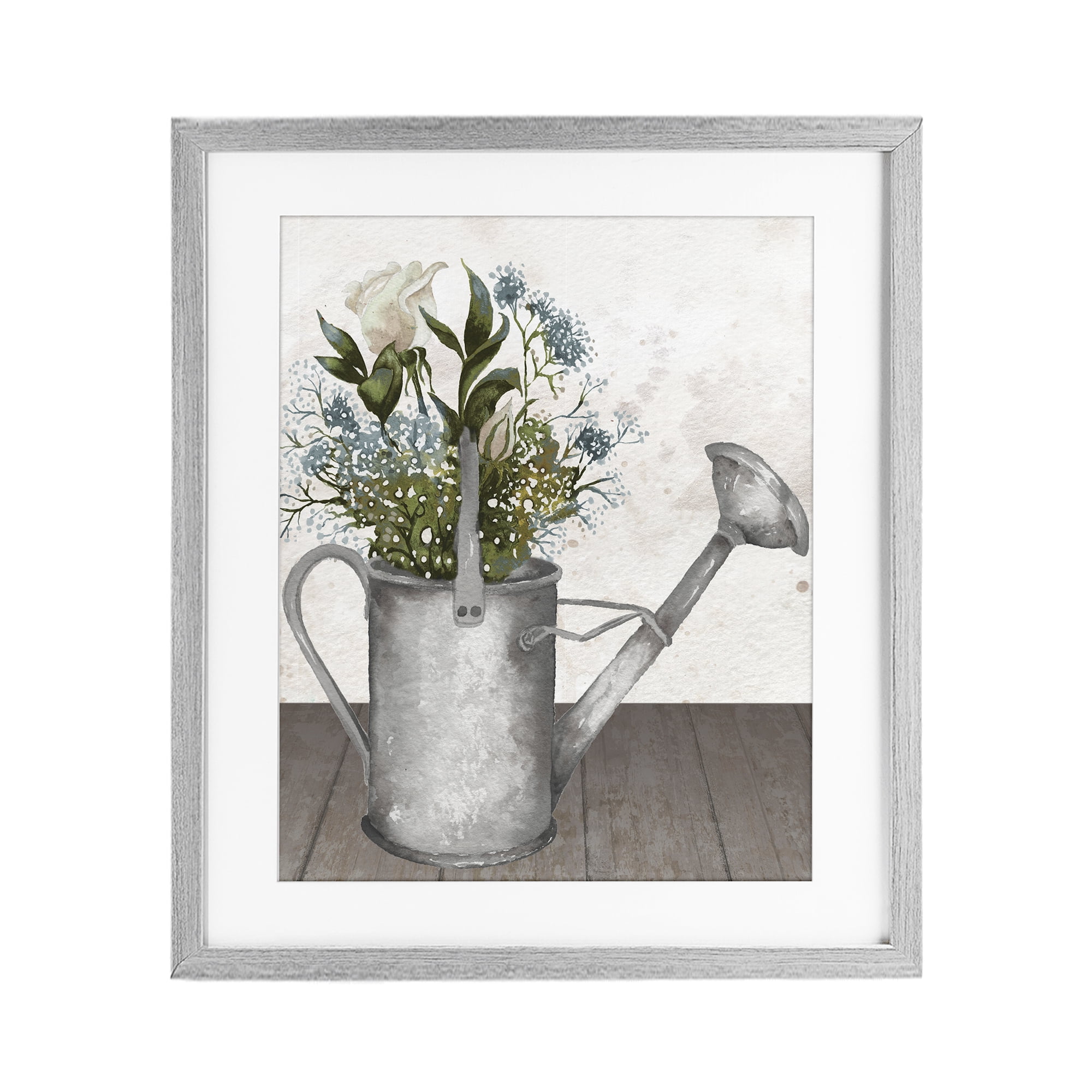 Stupell Industries Floral Pitcher Watering Can Gray Framed Print Under Glass, design by Elizabeth Medley