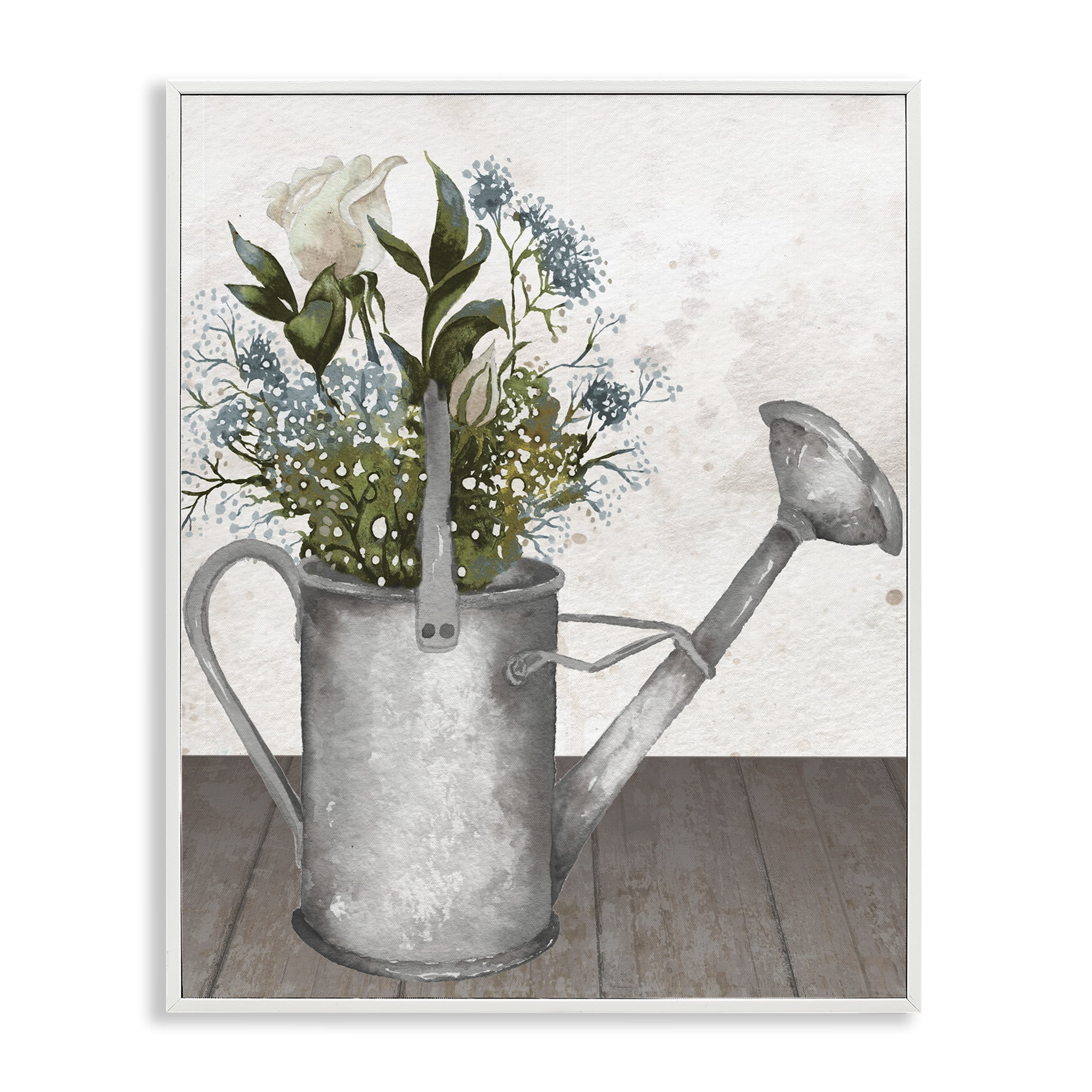Stupell Industries Floral Pitcher Watering Can White Framed Giclee Art, design by Elizabeth Medley