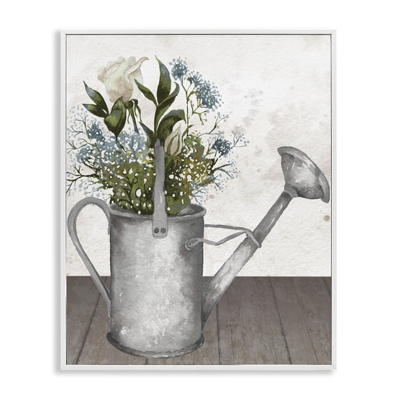 Stupell Industries Farmhouse Floral Pitcher Watering Can White Framed Giclee Art, 16 x 20, by Elizabeth Medley
