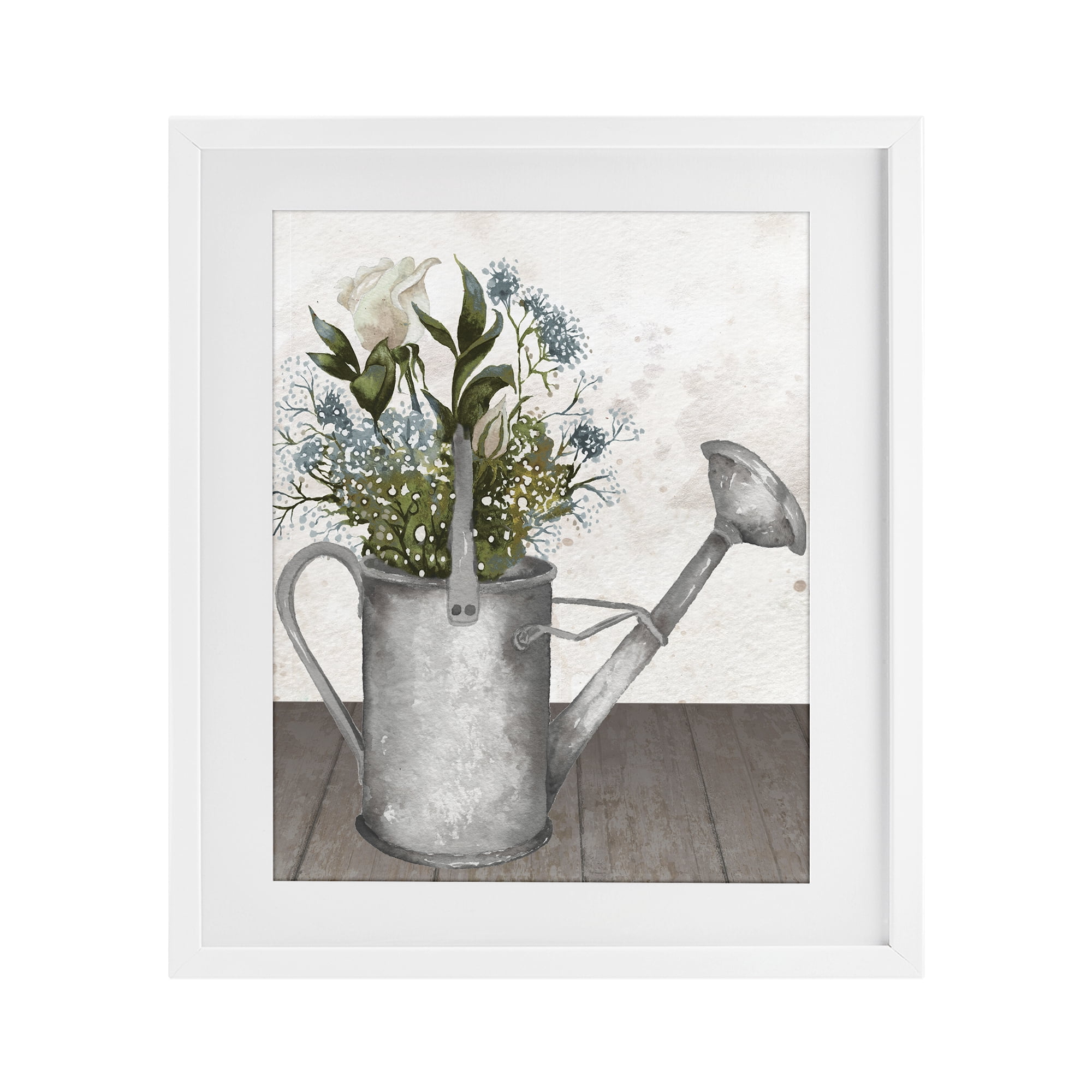 Stupell Industries Floral Pitcher Watering Can White Framed Print Under Glass, design by Elizabeth Medley
