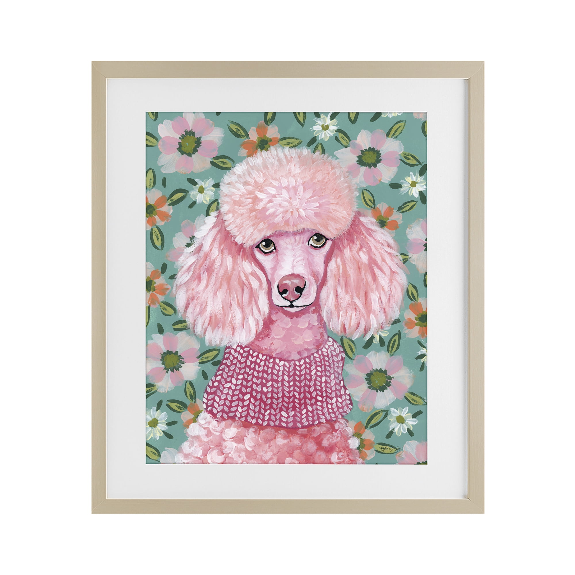 Stupell Industries Floral Poodle In Pink Birch Framed Print Under Glass, design by Yvette St. Amant