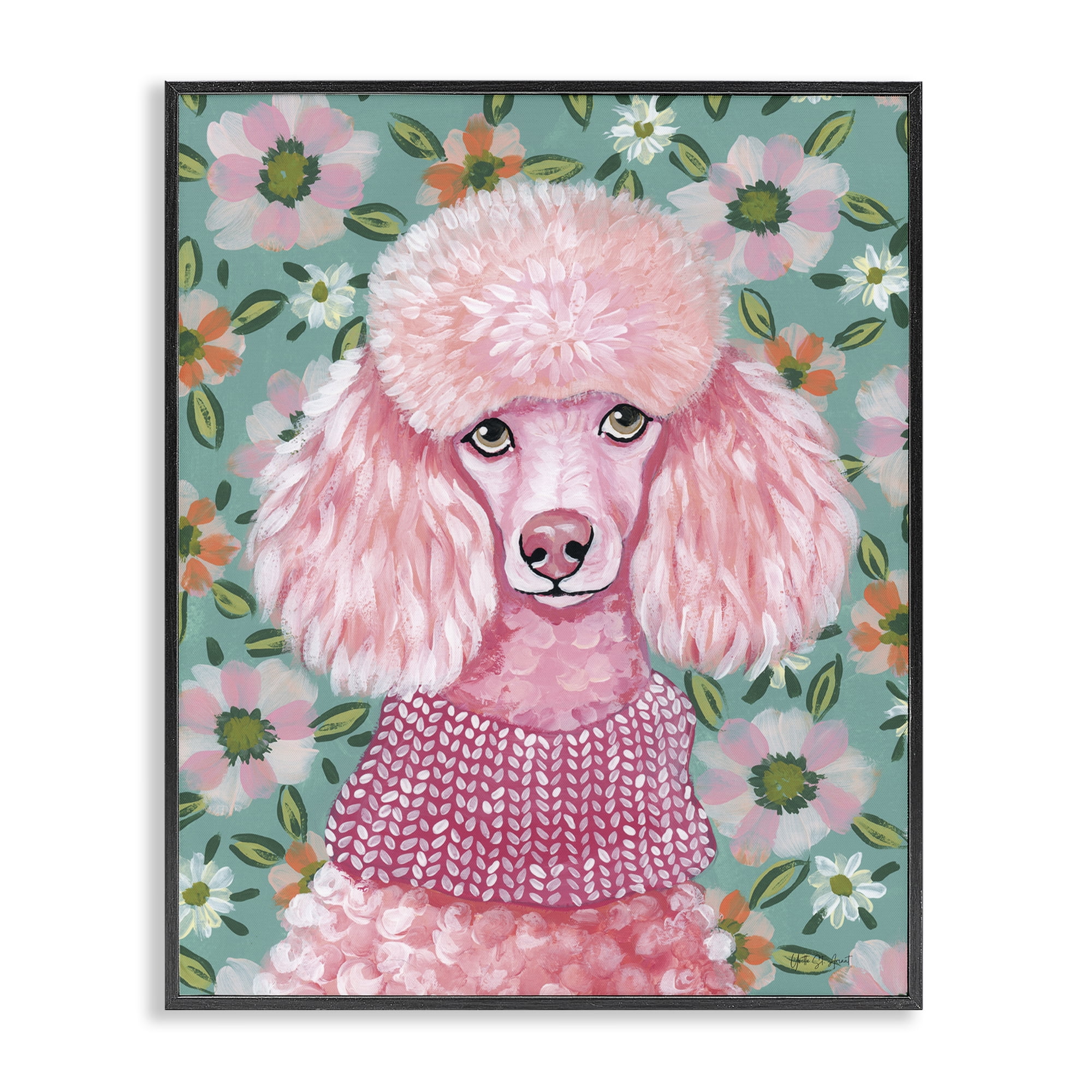 Stupell Industries Floral Poodle In Pink Black Framed Giclee Art, design by Yvette St. Amant