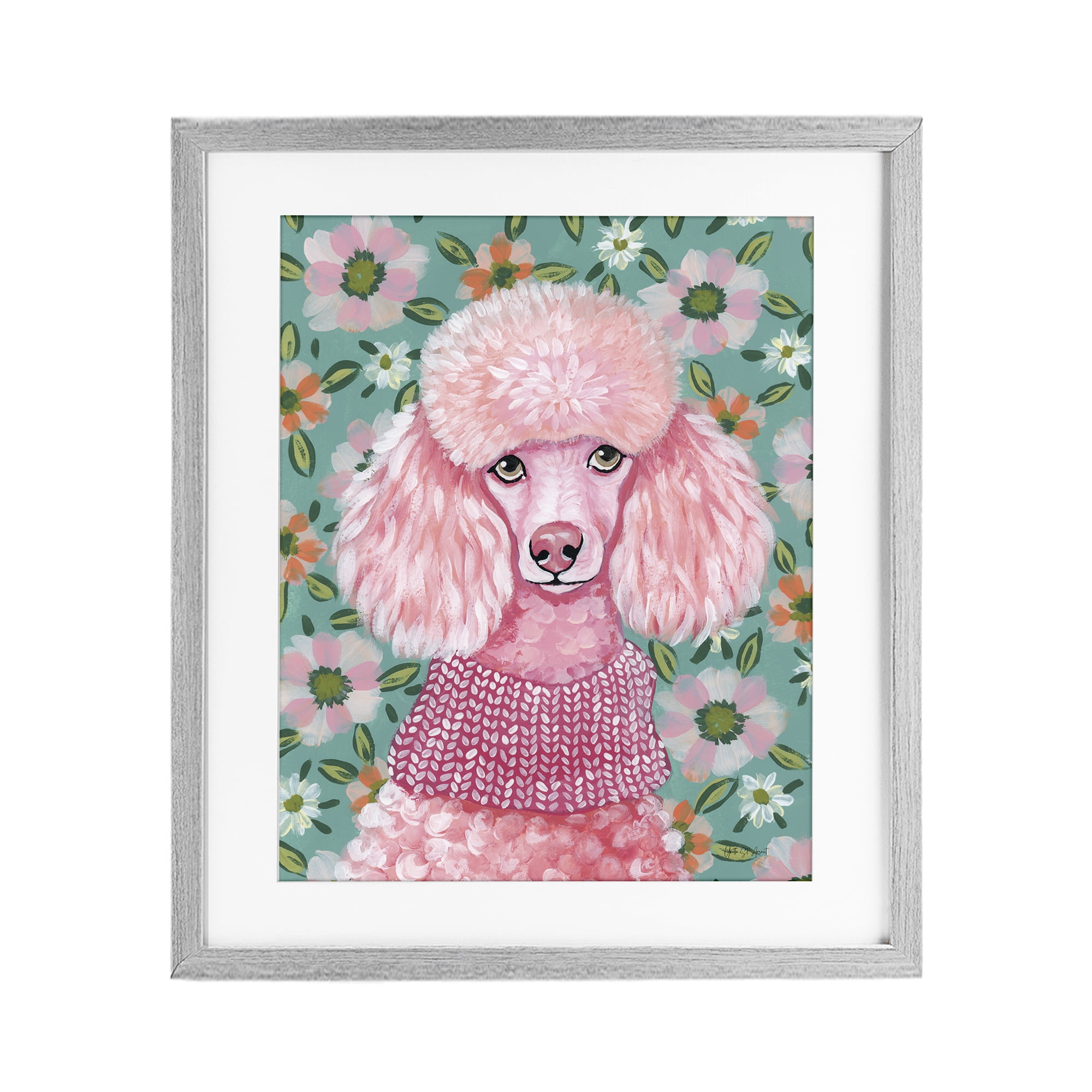 Stupell Industries Floral Poodle In Pink Gray Framed Print Under Glass, design by Yvette St. Amant