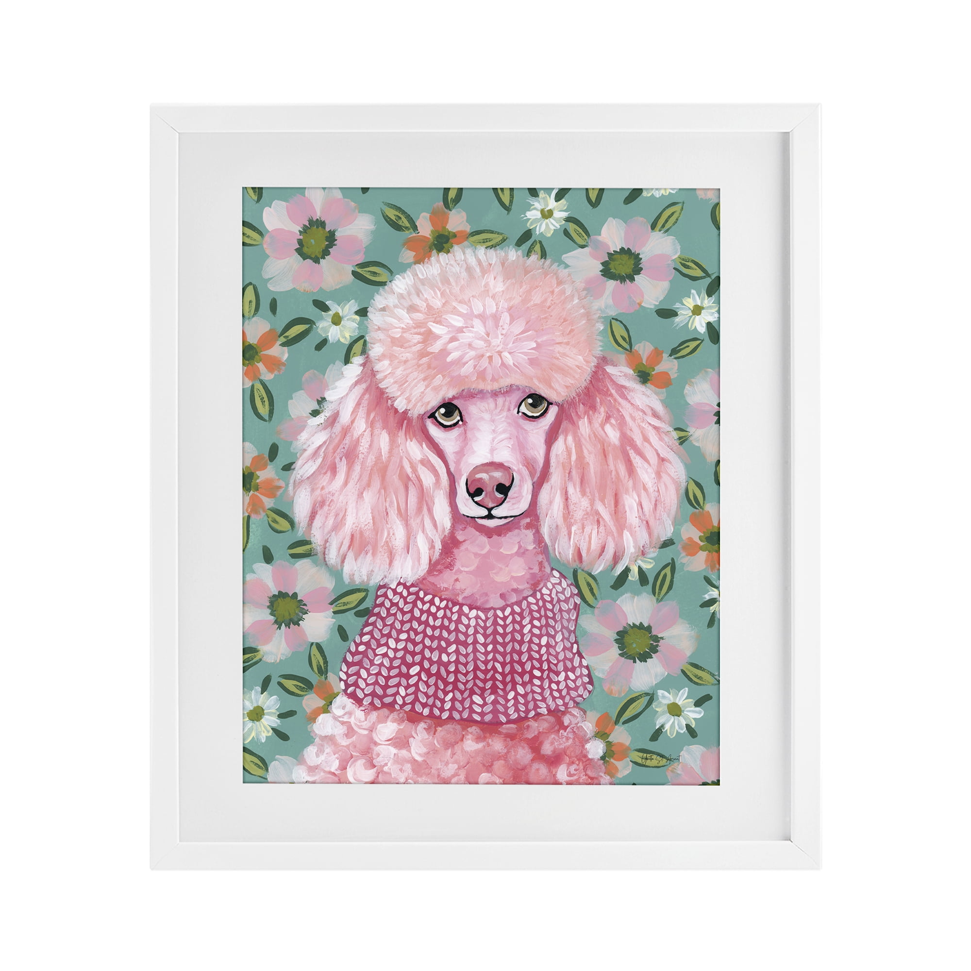 Stupell Industries Floral Poodle In Pink White Framed Print Under Glass, design by Yvette St. Amant