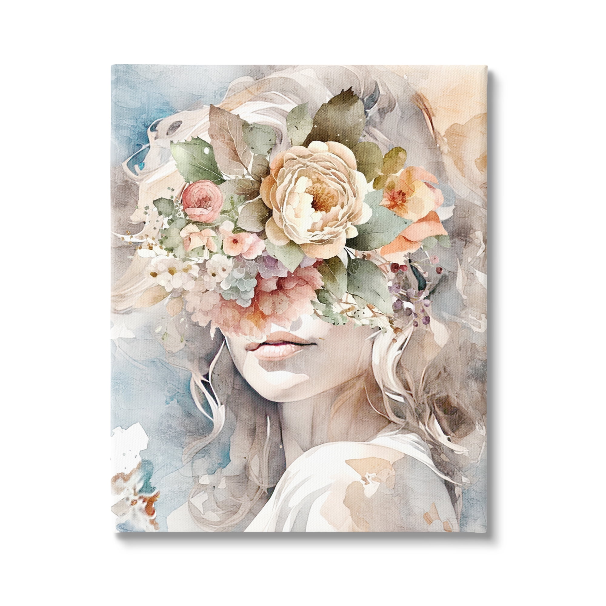 Stupell Industries Floral Portrait of Girl Botanical & Floral Painting Gallery Wrapped Canvas Art Print Wall Art, 30 x 40
