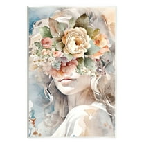 Stupell Industries Floral Portrait of Girl Botanical & Floral Painting Unframed Art Print Wall Art, 10 x 15
