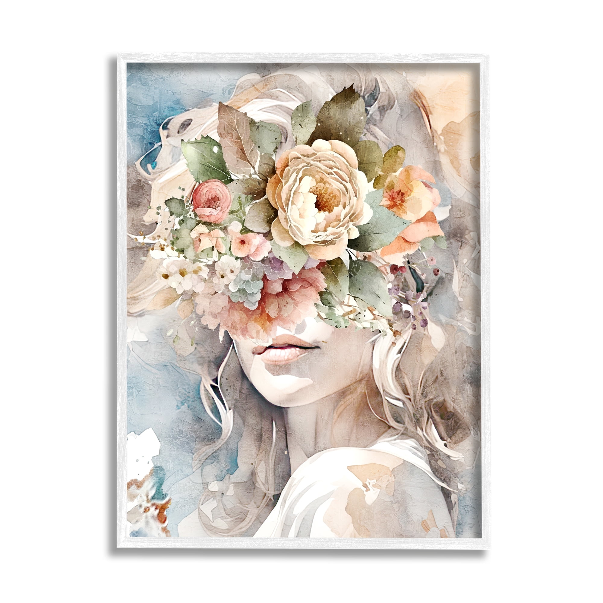 Stupell Industries Floral Portrait of Girl Botanical & Floral Painting White Framed Art Print Wall Art, 24 x 30