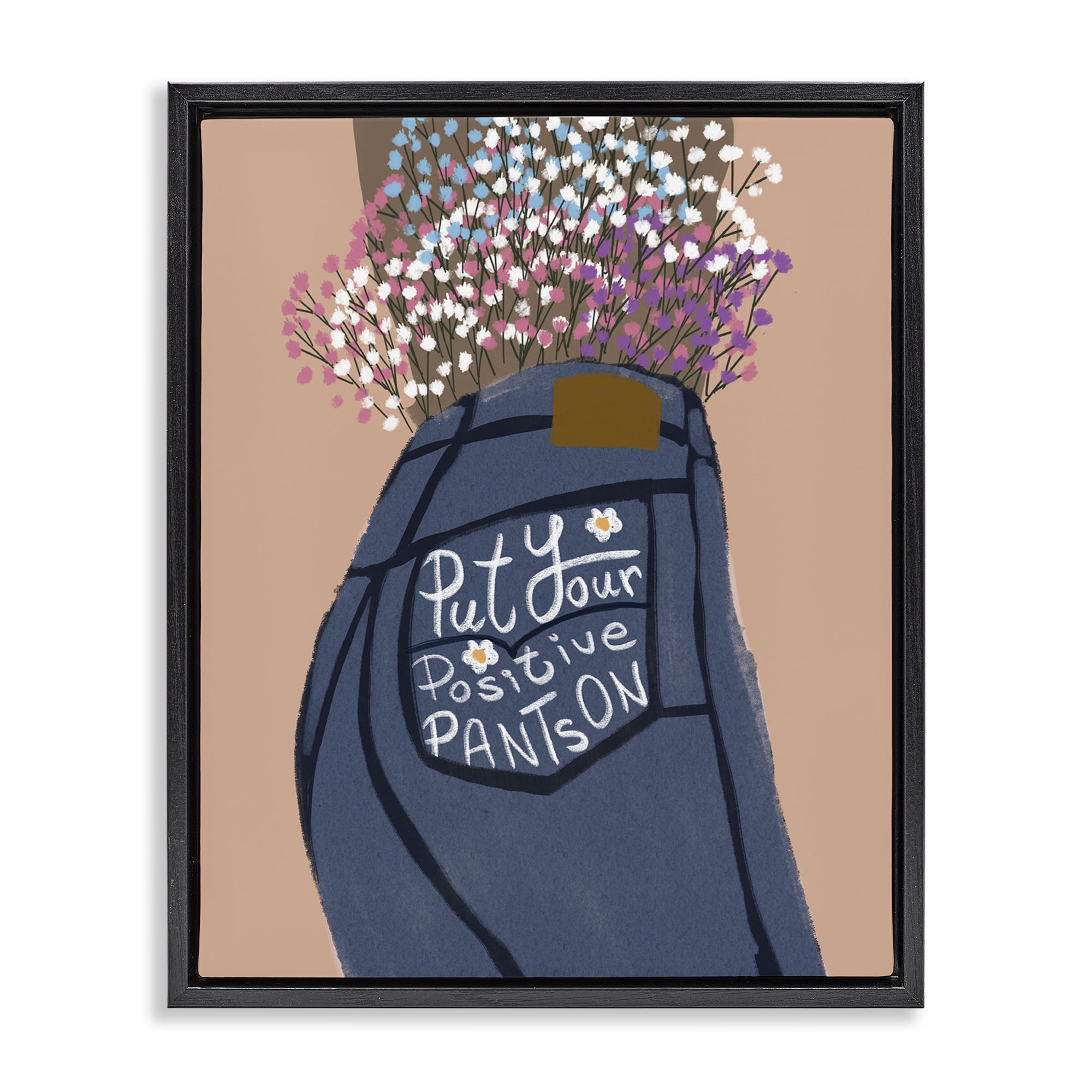 Stupell Industries Floral Positive Pants Novelty Painting Black Floater Framed Art Print Wall Art, 25 x 31
