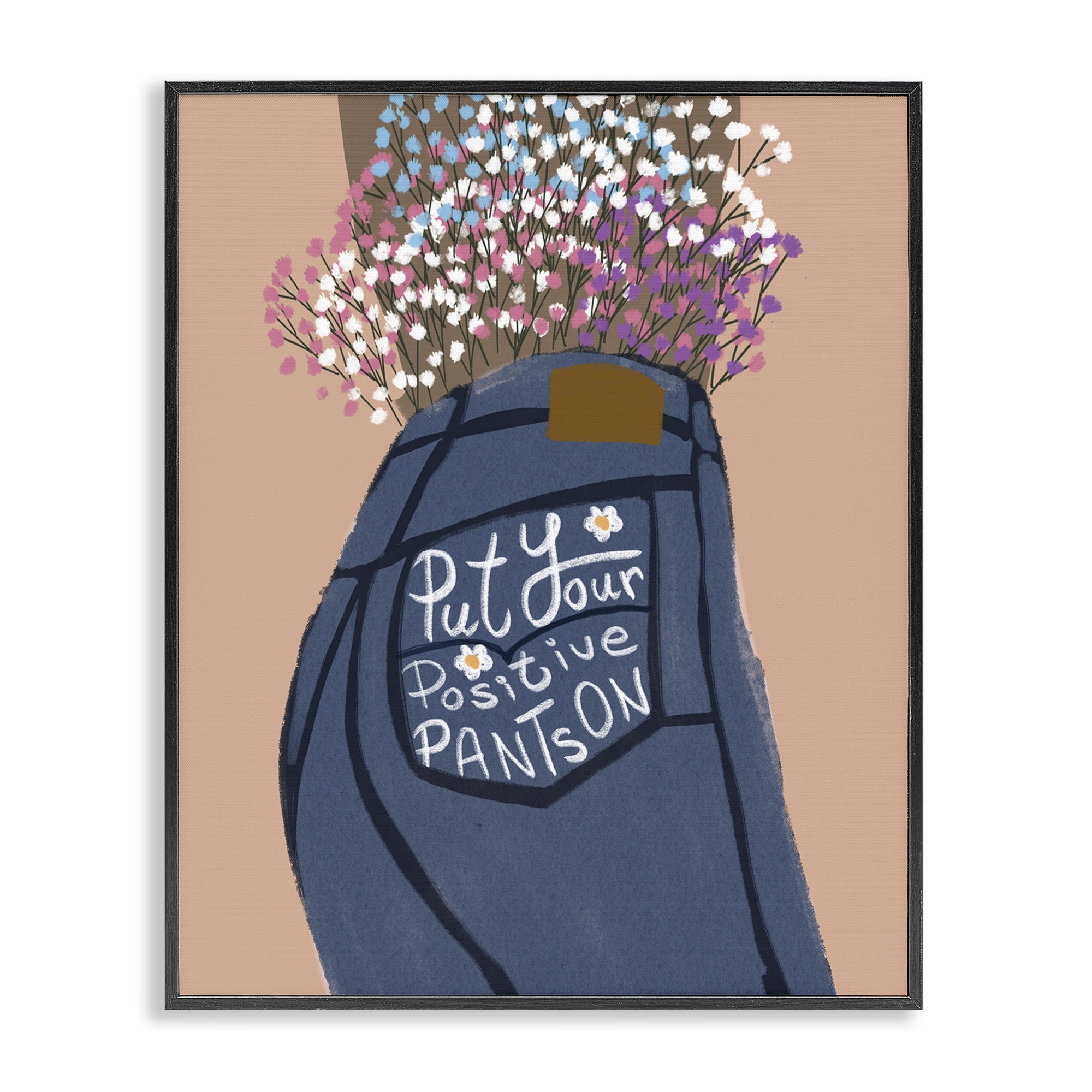 Stupell Industries Floral Positive Pants Novelty Painting Black Framed Art Print Wall Art, 24 x 30
